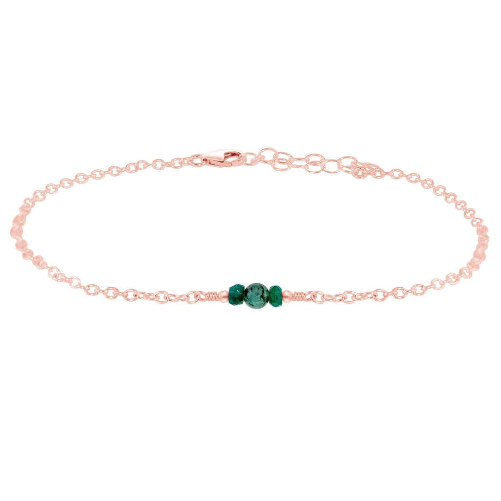 Dainty Emerald Gemstone Anklet - Dainty Emerald Gemstone Anklet - 14k Rose Gold Fill - Luna Tide Handmade Crystal Jewellery