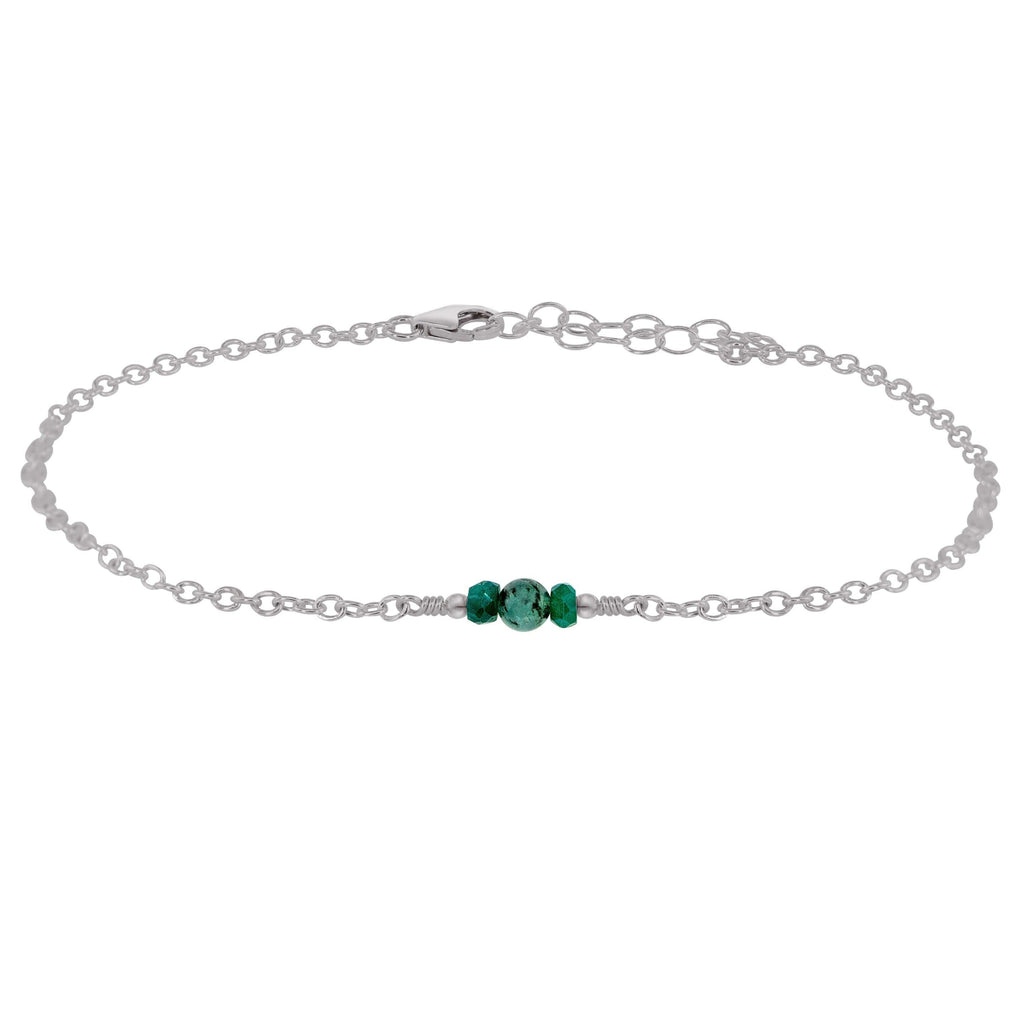 Dainty Emerald Gemstone Anklet - Dainty Emerald Gemstone Anklet - Stainless Steel - Luna Tide Handmade Crystal Jewellery