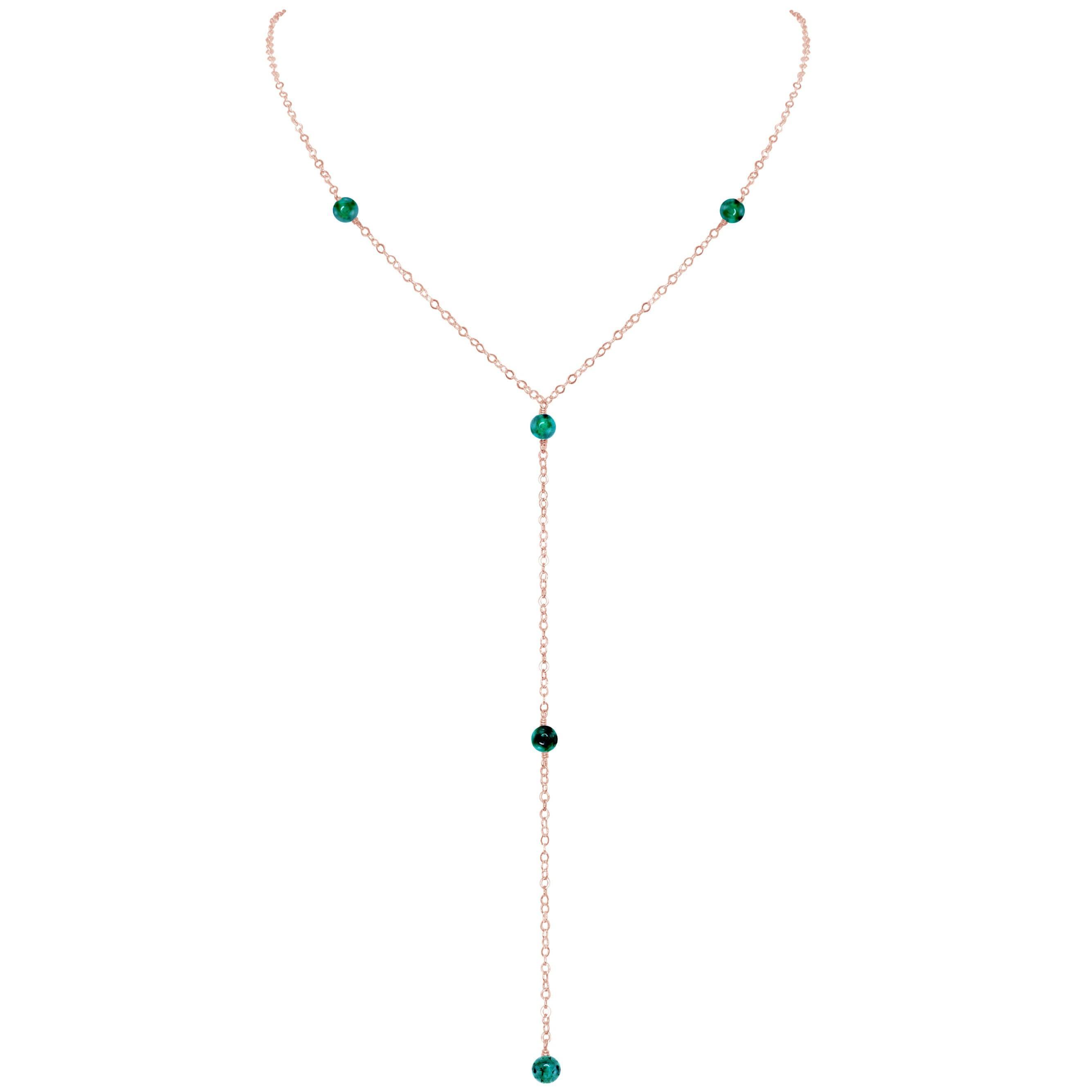 Dainty Emerald Lariat Necklace - Dainty Emerald Lariat Necklace - 14k Rose Gold Fill - Luna Tide Handmade Crystal Jewellery