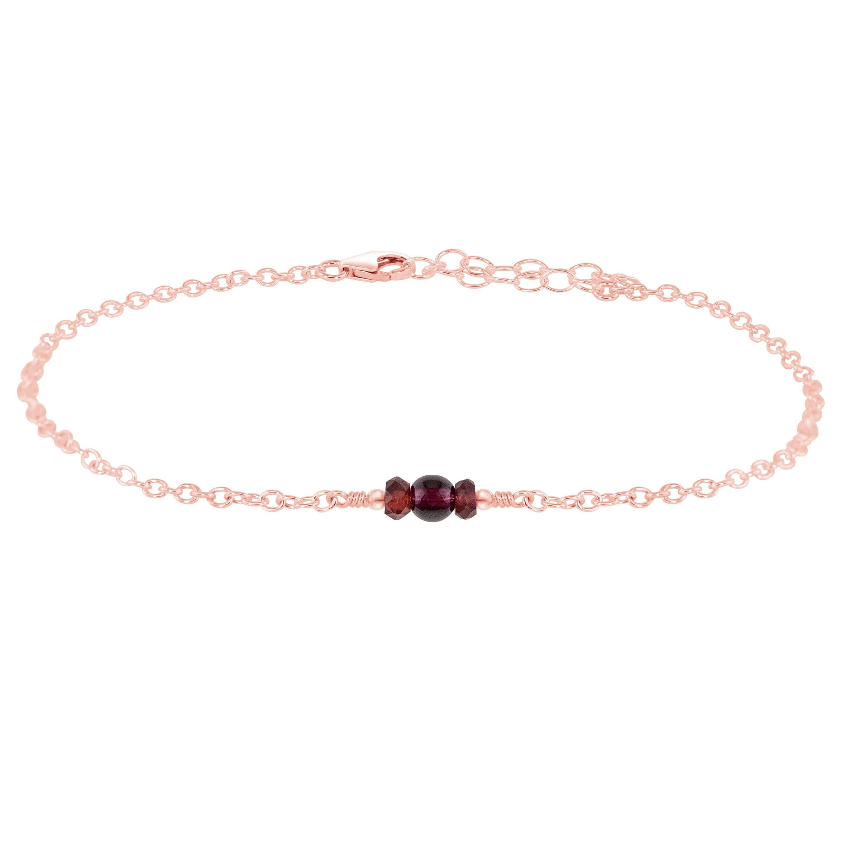 Dainty Garnet Gemstone Anklet - Dainty Garnet Gemstone Anklet - 14k Rose Gold Fill - Luna Tide Handmade Crystal Jewellery