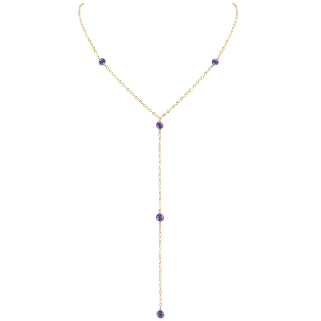 Dainty Iolite Lariat Necklace - Dainty Iolite Lariat Necklace - 14k Gold Fill - Luna Tide Handmade Crystal Jewellery
