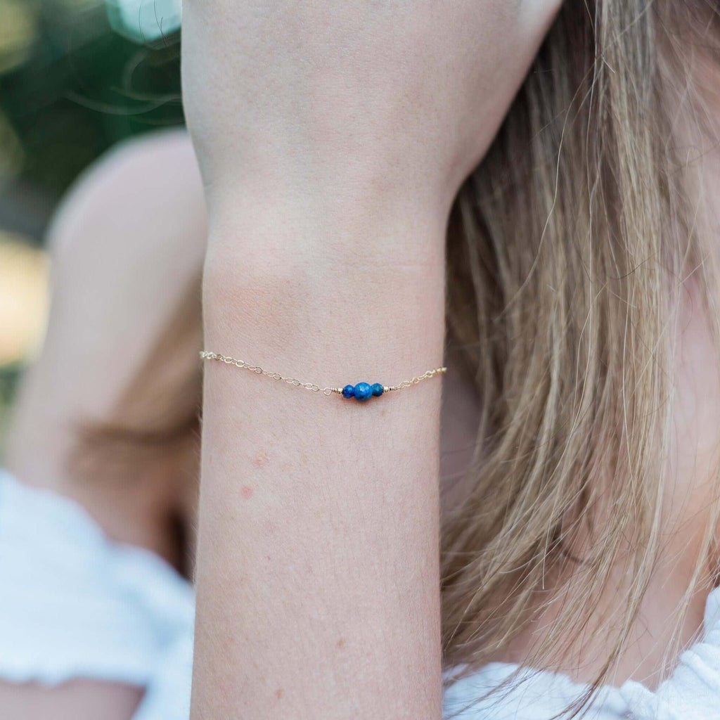 Dainty Lapis Lazuli Gemstone Bracelet - Dainty Lapis Lazuli Gemstone Bracelet - Sterling Silver - Luna Tide Handmade Crystal Jewellery