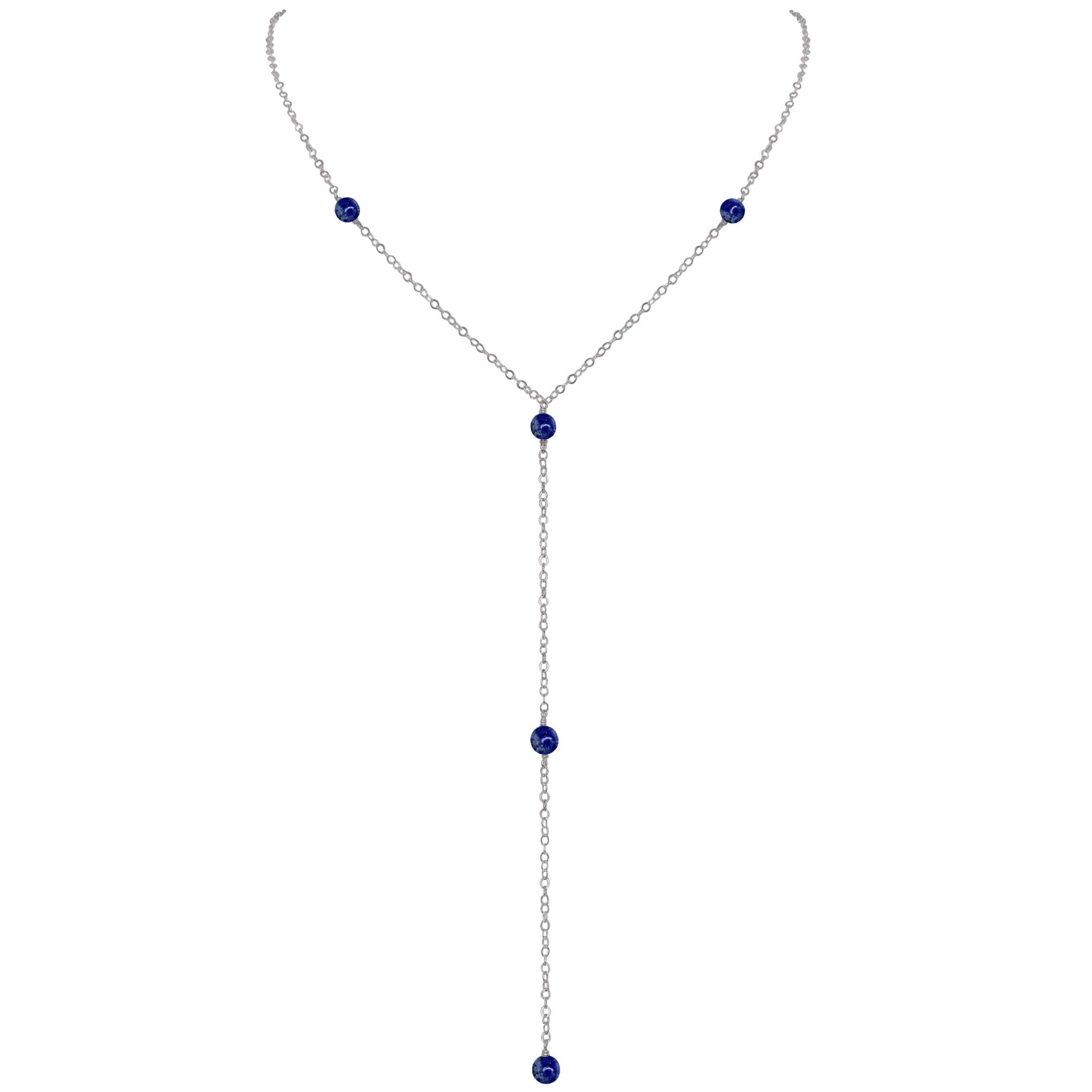 Dainty Lapis Lazuli Lariat Necklace - Dainty Lapis Lazuli Lariat Necklace - Stainless Steel - Luna Tide Handmade Crystal Jewellery