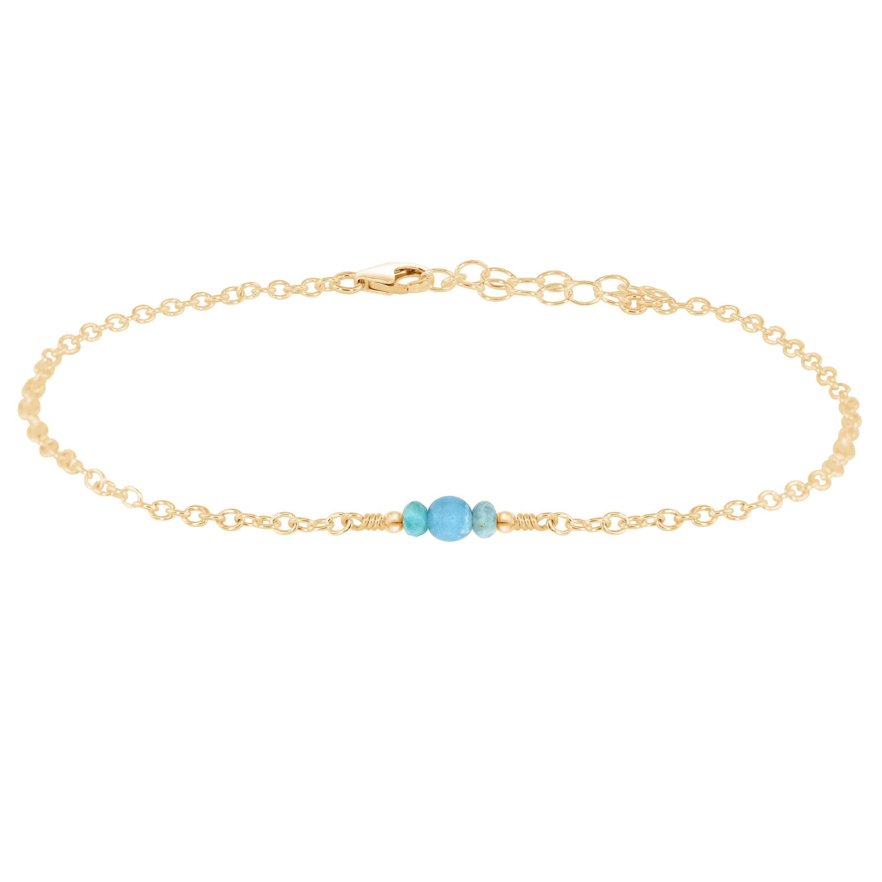 Dainty Larimar Gemstone Anklet - Dainty Larimar Gemstone Anklet - 14k Gold Fill - Luna Tide Handmade Crystal Jewellery