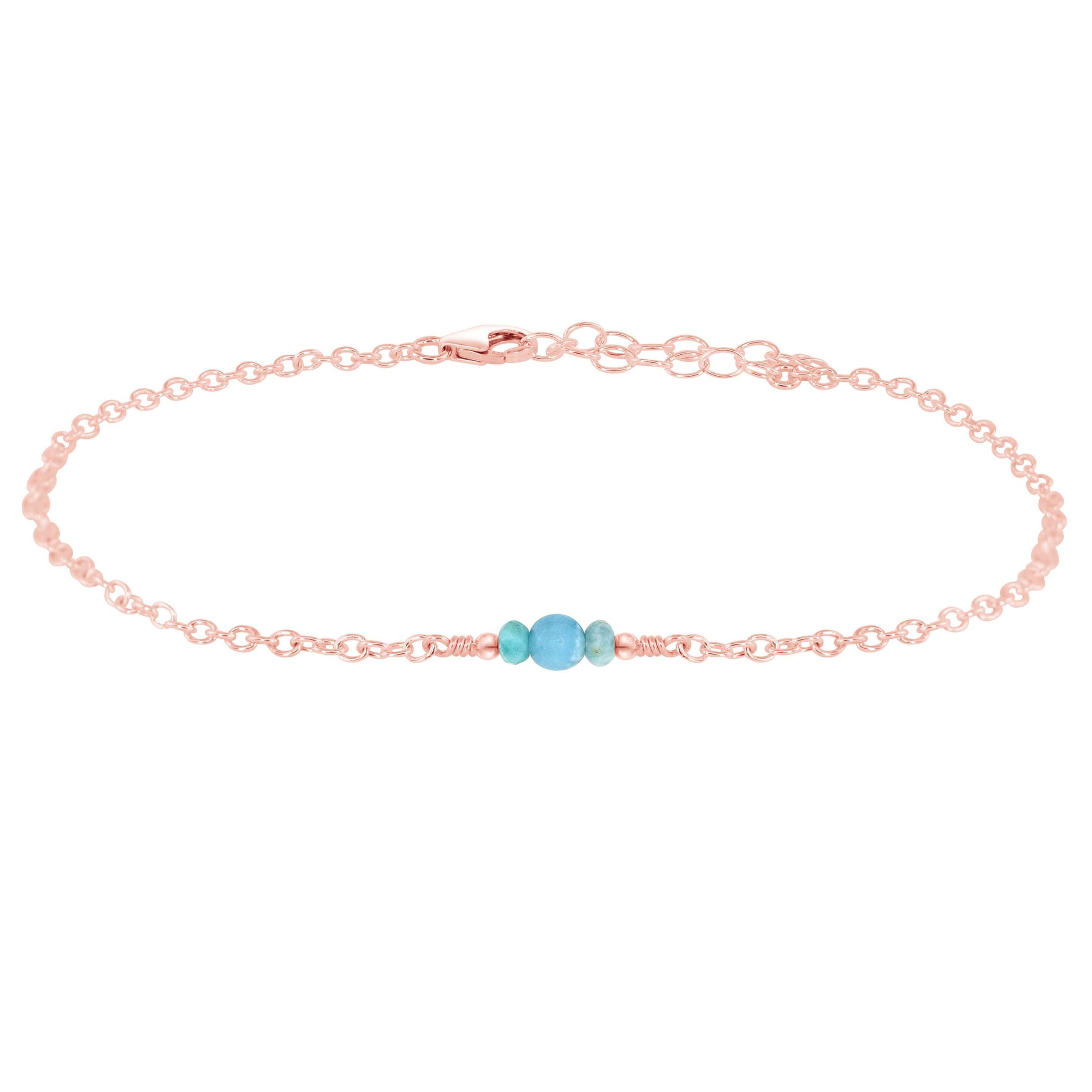 Dainty Larimar Gemstone Anklet - Dainty Larimar Gemstone Anklet - 14k Rose Gold Fill - Luna Tide Handmade Crystal Jewellery