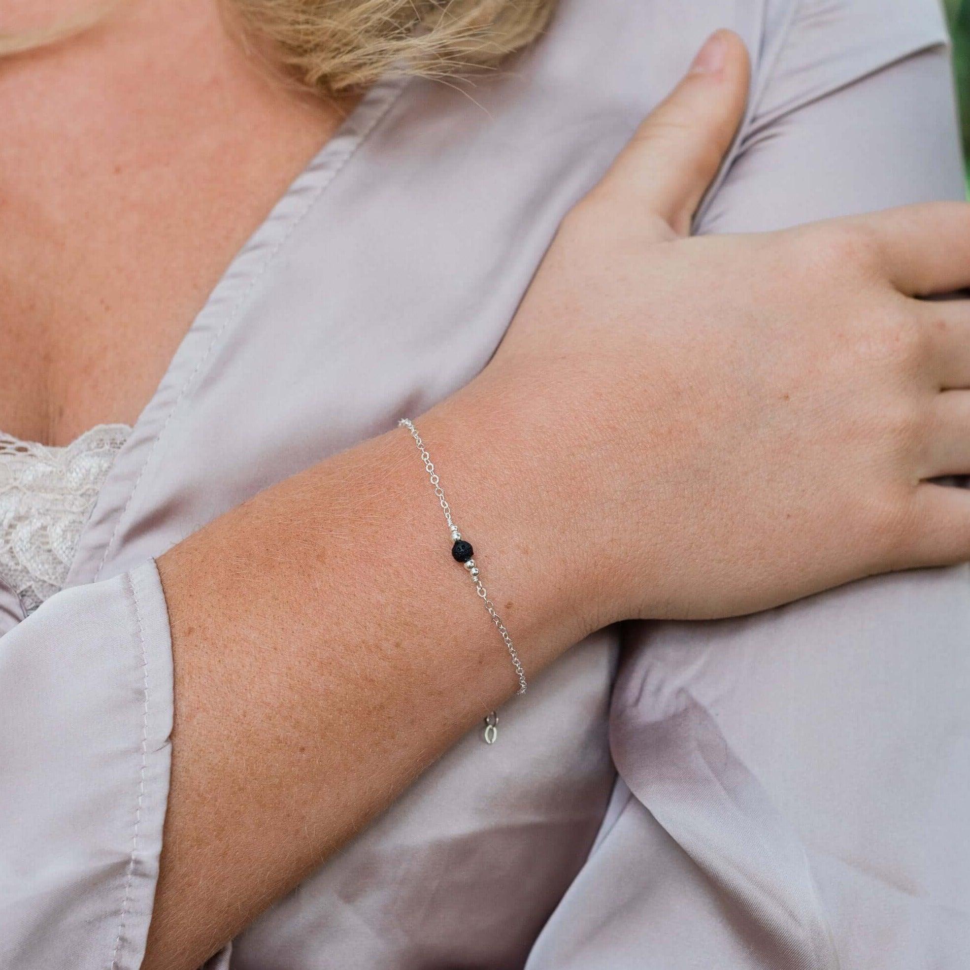 Dainty Lava Stone Essential Oil Diffuser Gemstone Bracelet - Dainty Lava Stone Essential Oil Diffuser Gemstone Bracelet - Sterling Silver - Luna Tide Handmade Crystal Jewellery