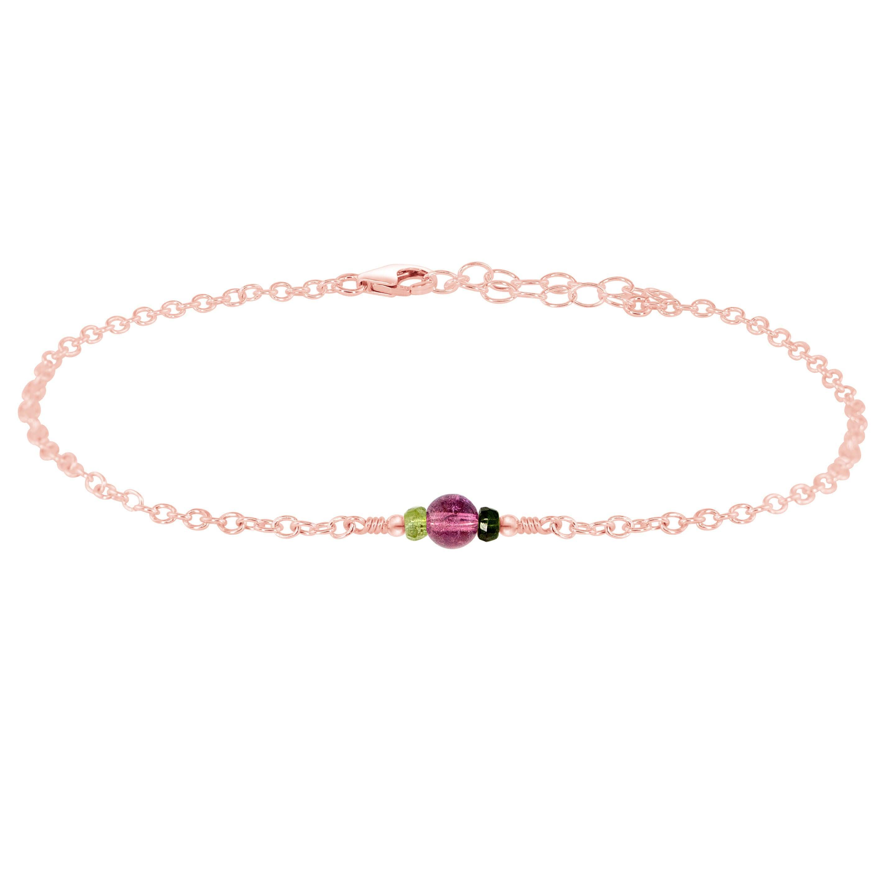 Dainty Multicoloured Tourmaline Gemstone Anklet - Dainty Multicoloured Tourmaline Gemstone Anklet - 14k Rose Gold Fill - Luna Tide Handmade Crystal Jewellery