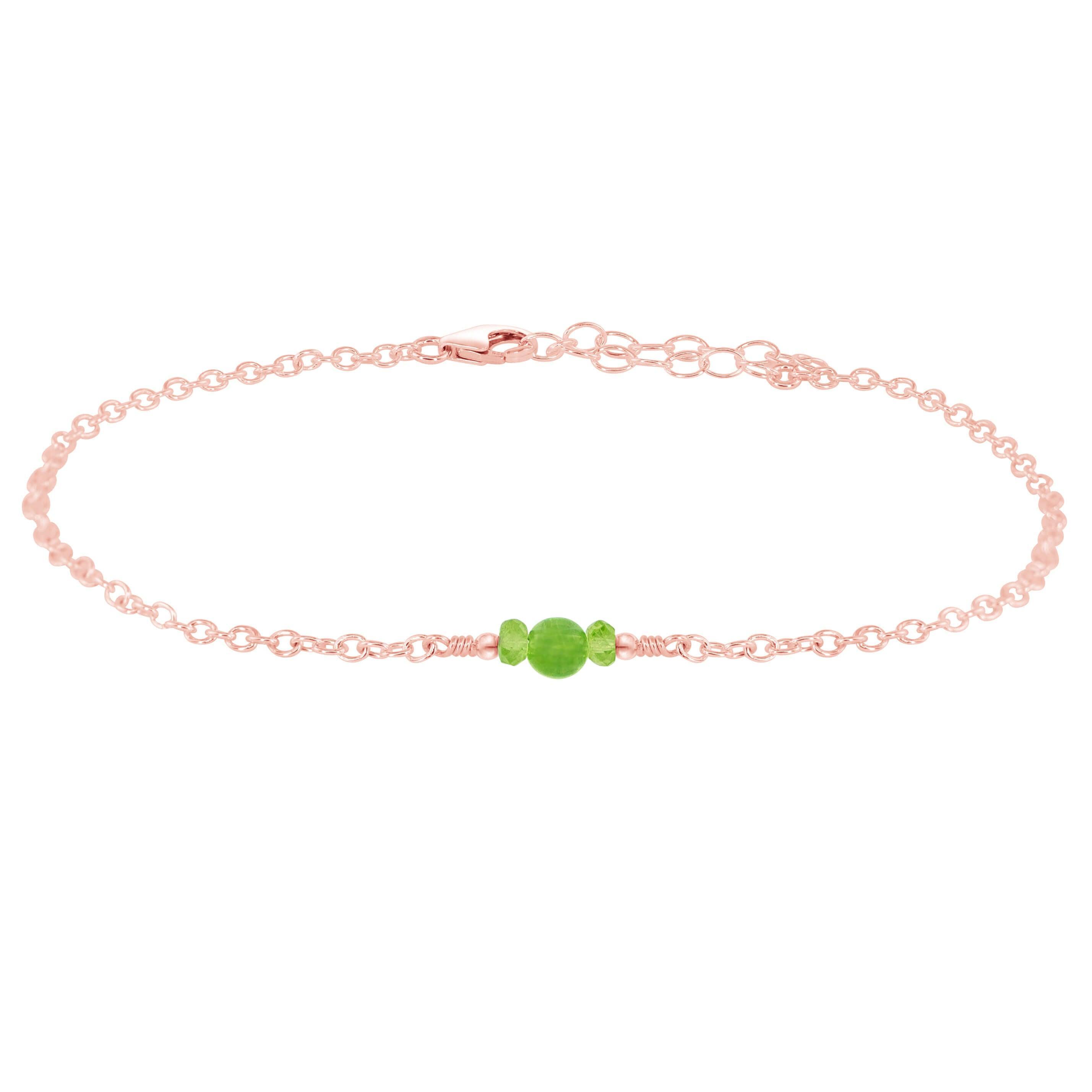 Dainty Peridot Gemstone Anklet - Dainty Peridot Gemstone Anklet - 14k Rose Gold Fill - Luna Tide Handmade Crystal Jewellery