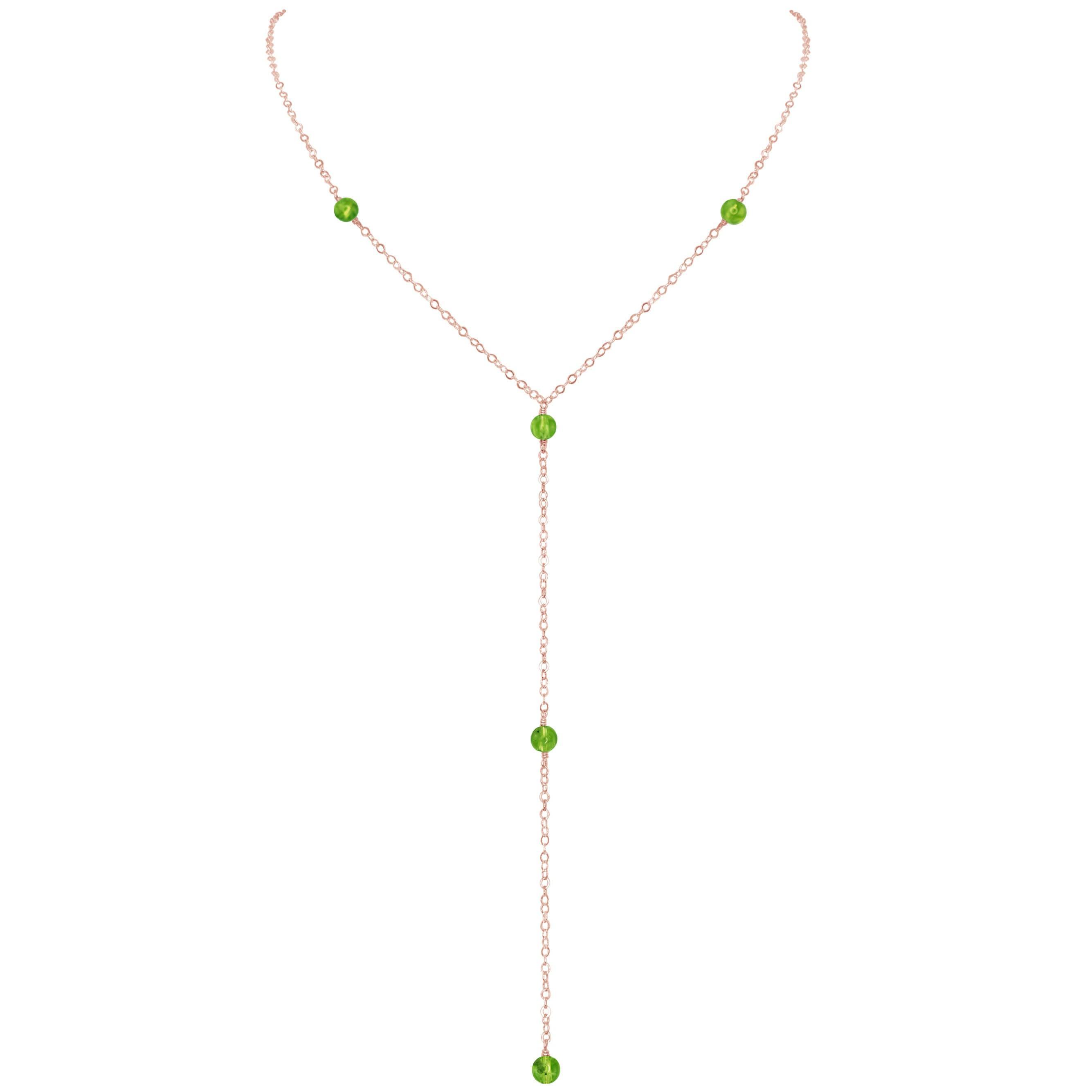 Dainty Peridot Lariat Necklace - Dainty Peridot Lariat Necklace - 14k Rose Gold Fill - Luna Tide Handmade Crystal Jewellery