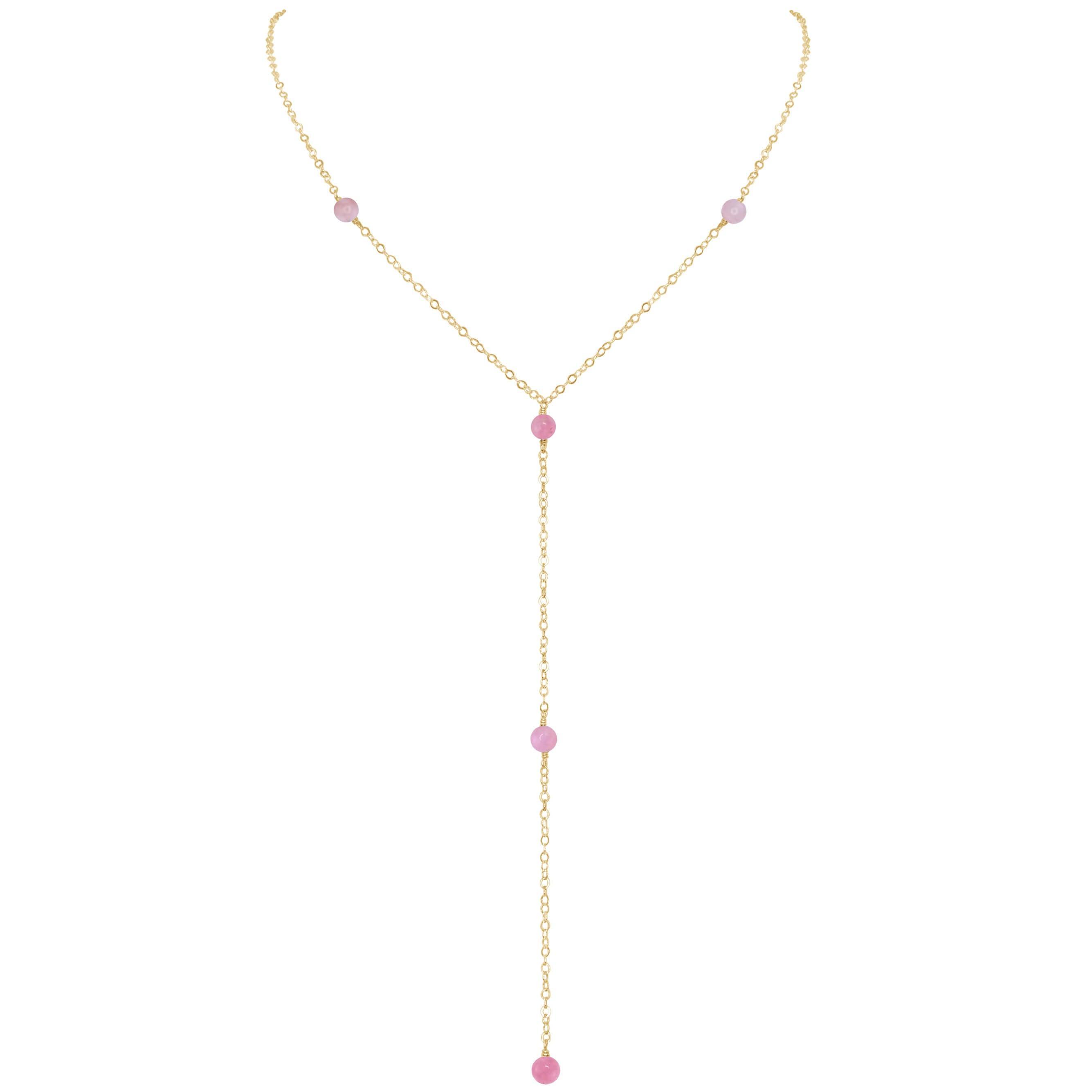 Dainty Pink Peruvian Opal Lariat Necklace - Dainty Pink Peruvian Opal Lariat Necklace - 14k Gold Fill - Luna Tide Handmade Crystal Jewellery