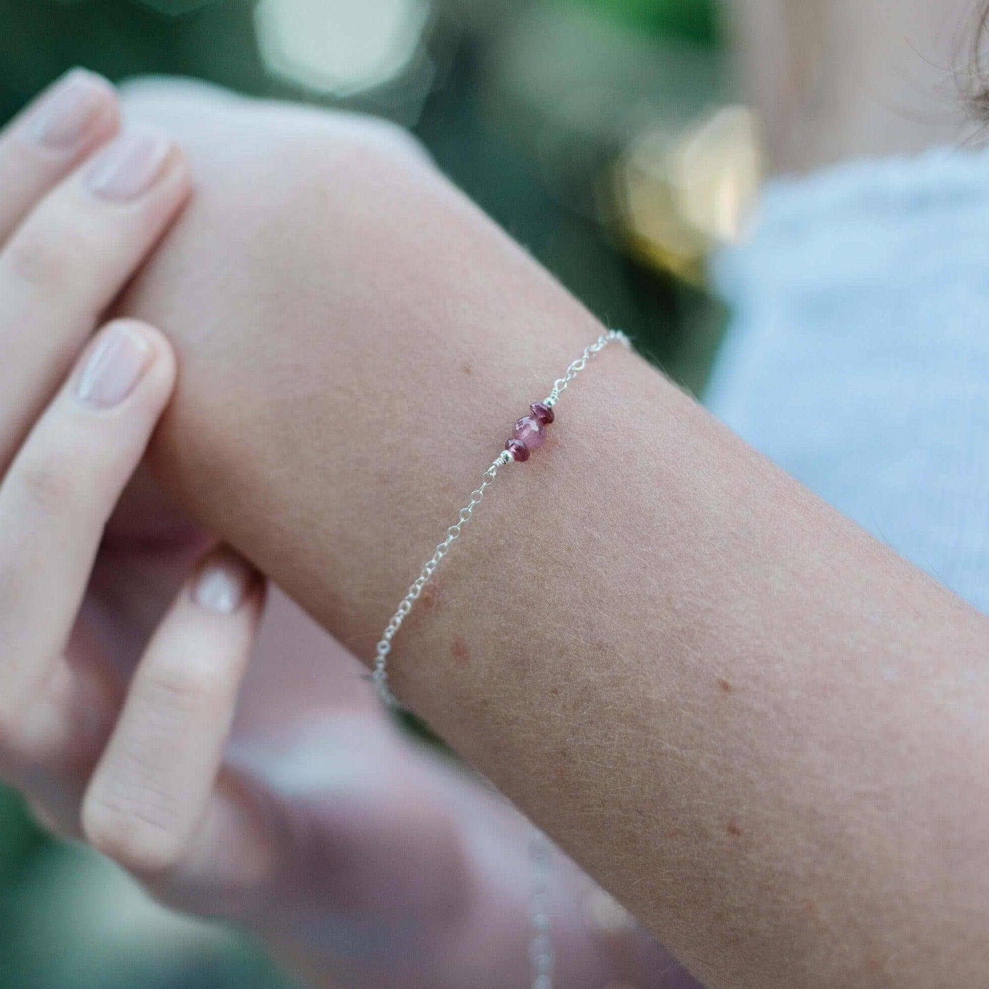 Dainty Pink Tourmaline Gemstone Bracelet - Dainty Pink Tourmaline Gemstone Bracelet - 14k Gold Fill - Luna Tide Handmade Crystal Jewellery