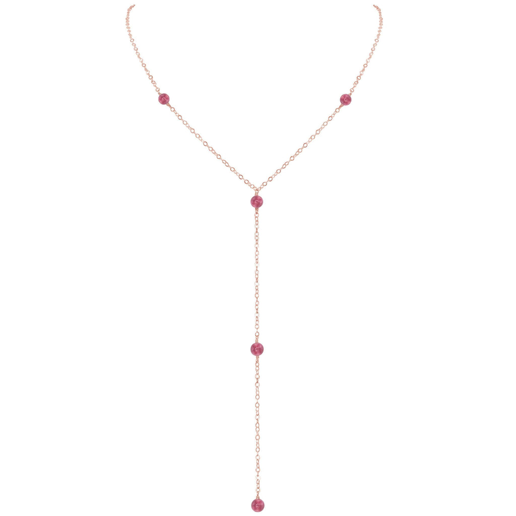 Dainty Pink Tourmaline Lariat Necklace - Dainty Pink Tourmaline Lariat Necklace - 14k Rose Gold Fill - Luna Tide Handmade Crystal Jewellery