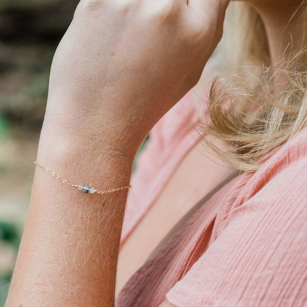Dainty Prehnite Gemstone Bracelet - Dainty Prehnite Gemstone Bracelet - 14k Gold Fill - Luna Tide Handmade Crystal Jewellery