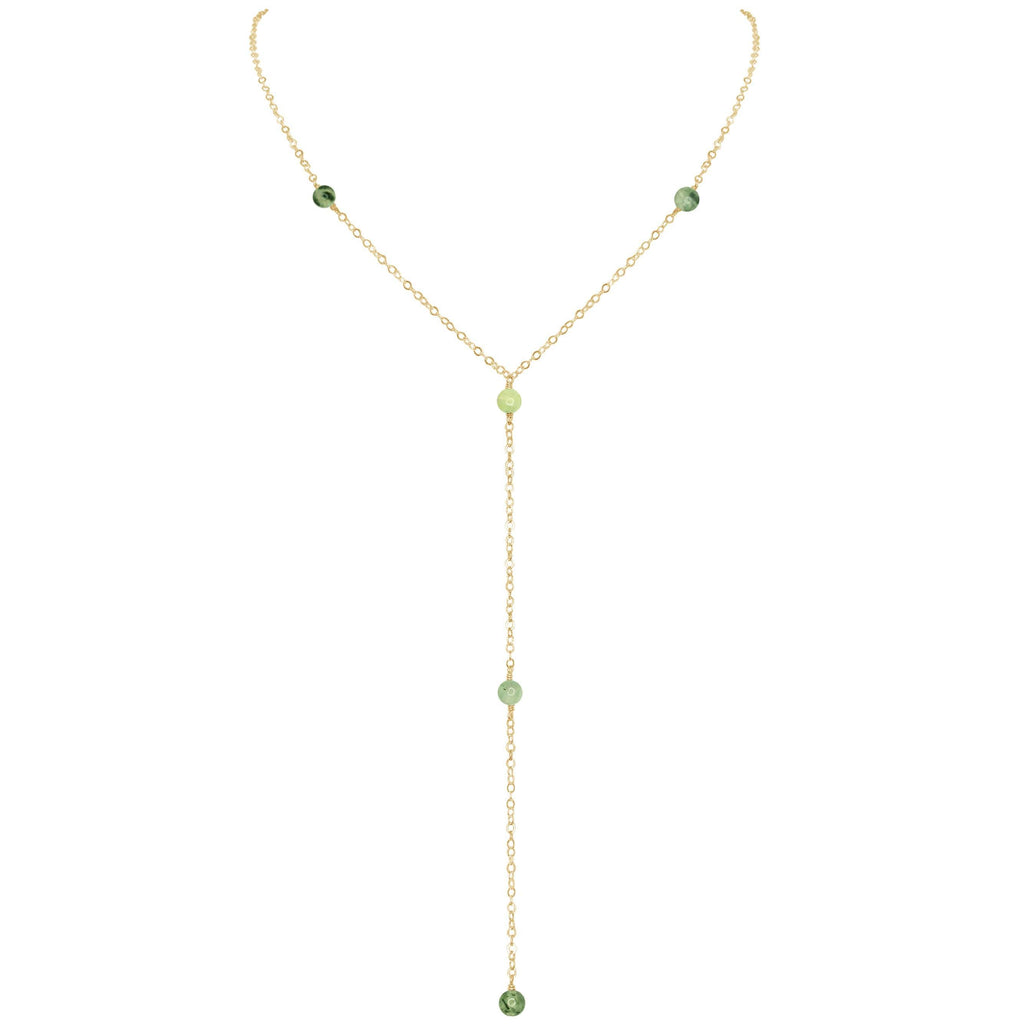Dainty Prehnite Lariat Necklace - Dainty Prehnite Lariat Necklace - 14k Gold Fill - Luna Tide Handmade Crystal Jewellery