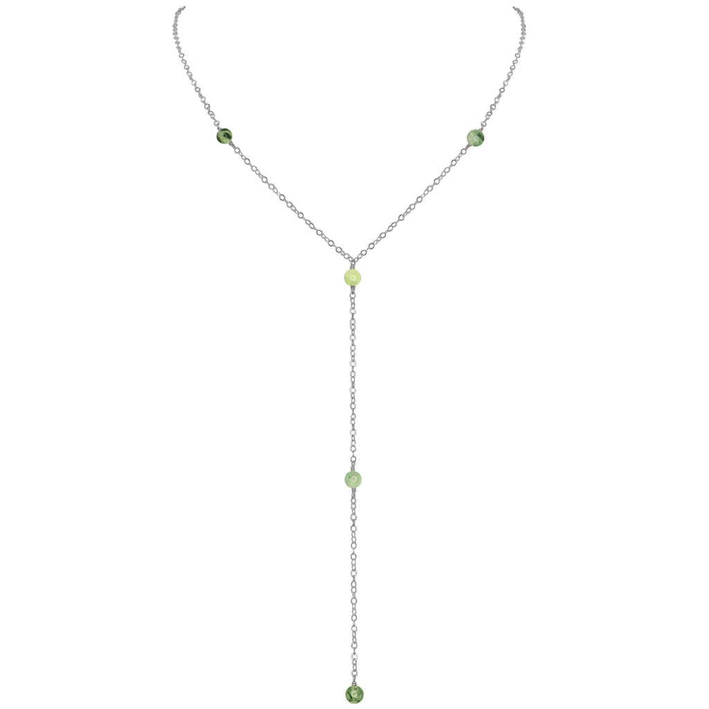 Dainty Prehnite Lariat Necklace - Dainty Prehnite Lariat Necklace - Stainless Steel - Luna Tide Handmade Crystal Jewellery