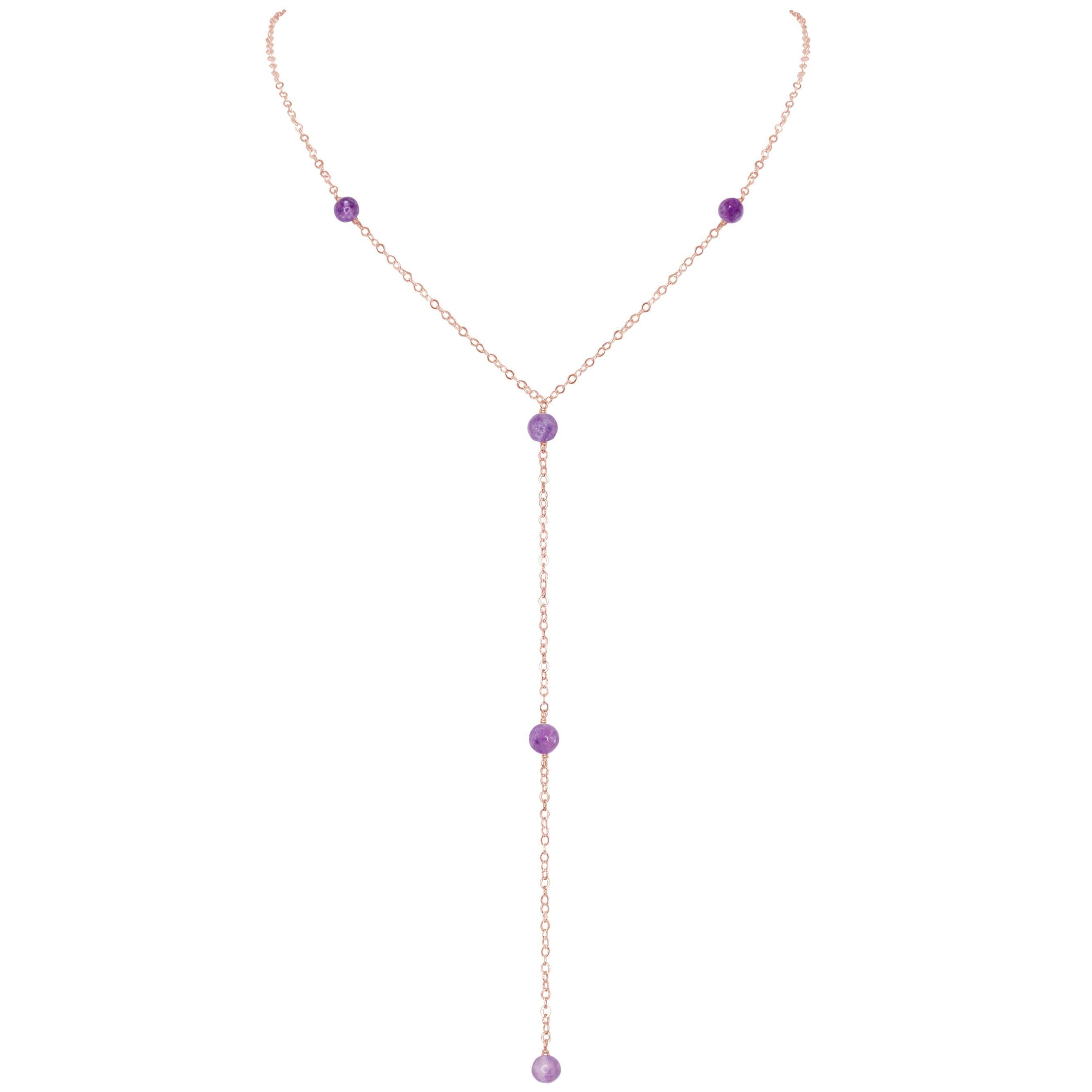 Dainty Purple Lepidolite Gemstone Lariat Necklace - Dainty Purple Lepidolite Gemstone Lariat Necklace - 14k Rose Gold Fill - Luna Tide Handmade Crystal Jewellery