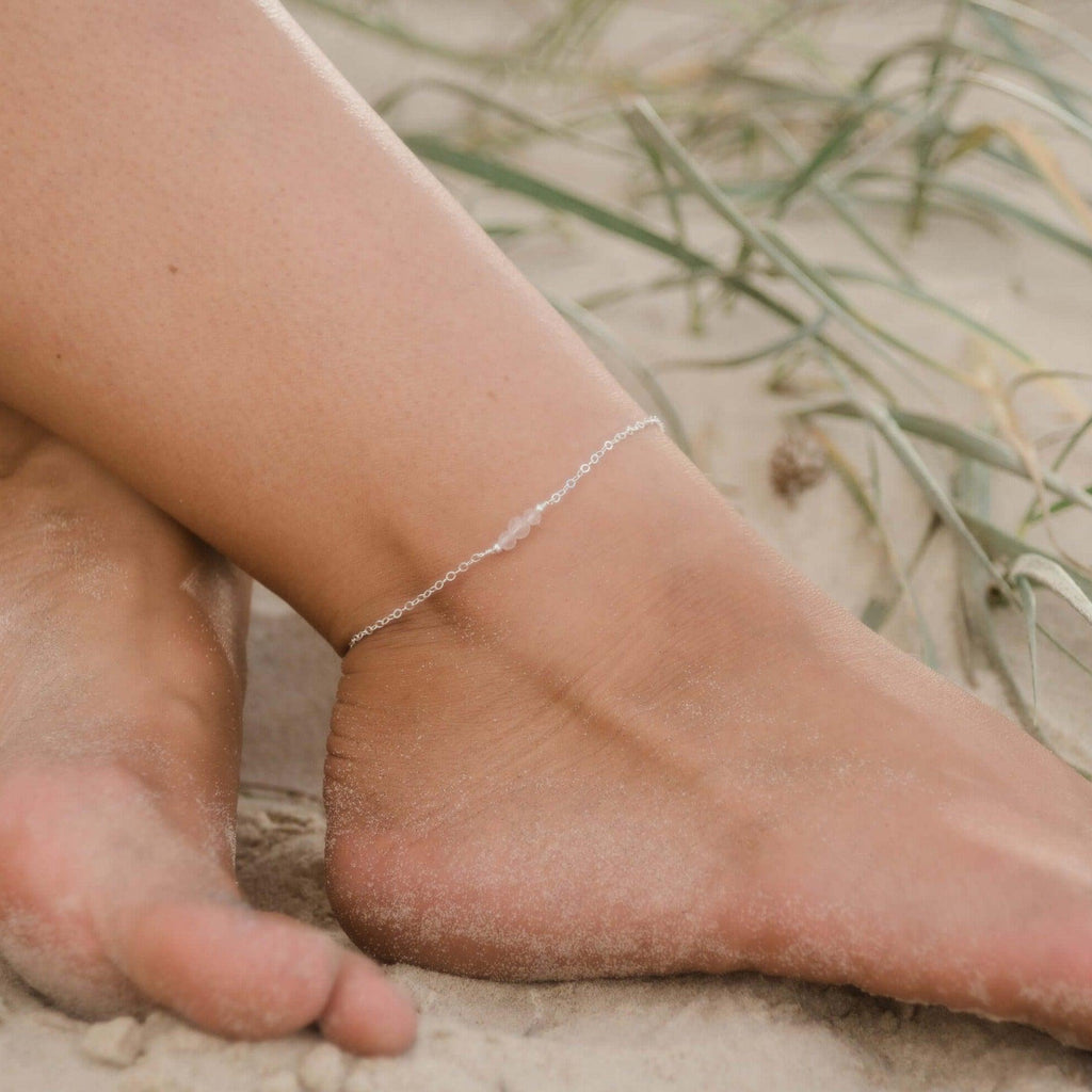 Dainty Rose Quartz Gemstone Anklet - Dainty Rose Quartz Gemstone Anklet - Sterling Silver - Luna Tide Handmade Crystal Jewellery