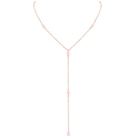 Dainty Y Necklace - Rose Quartz - 14K Rose Gold Fill - Luna Tide Handmade Jewellery