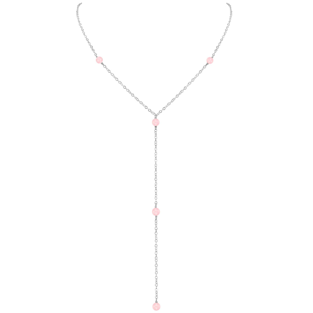 Dainty Rose Quartz Lariat Necklace - Dainty Rose Quartz Lariat Necklace - Sterling Silver - Luna Tide Handmade Crystal Jewellery