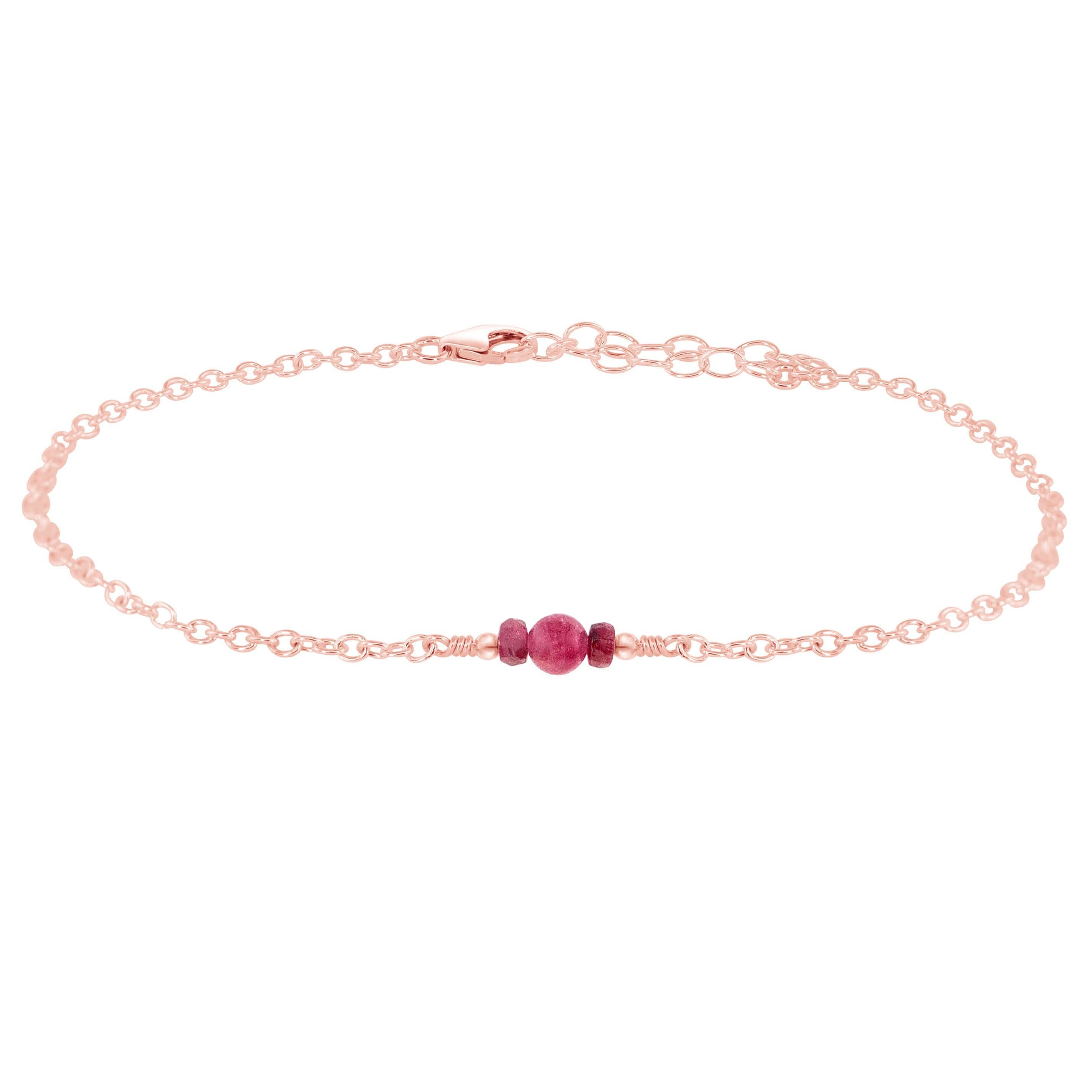 Dainty Ruby Gemstone Anklet - Dainty Ruby Gemstone Anklet - 14k Rose Gold Fill - Luna Tide Handmade Crystal Jewellery