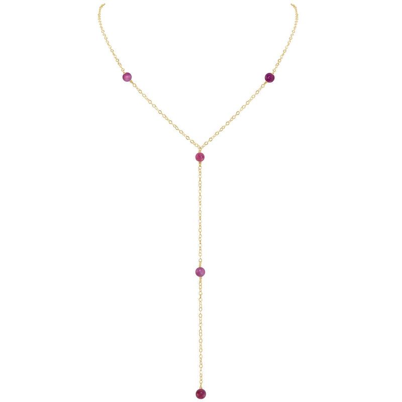 Dainty Y Necklace - Ruby - 14K Gold Fill - Luna Tide Handmade Jewellery