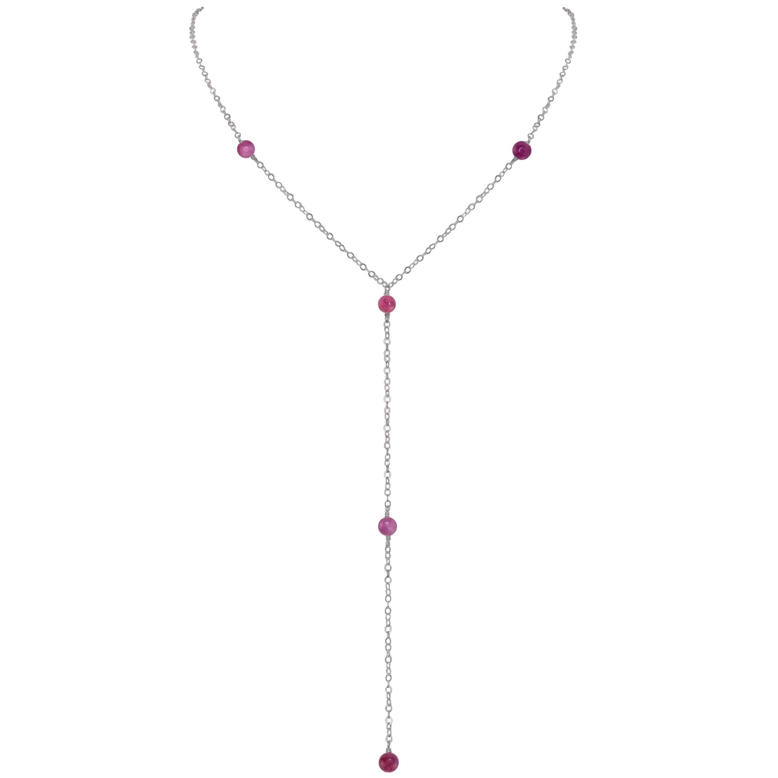 Dainty Ruby Lariat Necklace - Dainty Ruby Lariat Necklace - Stainless Steel - Luna Tide Handmade Crystal Jewellery
