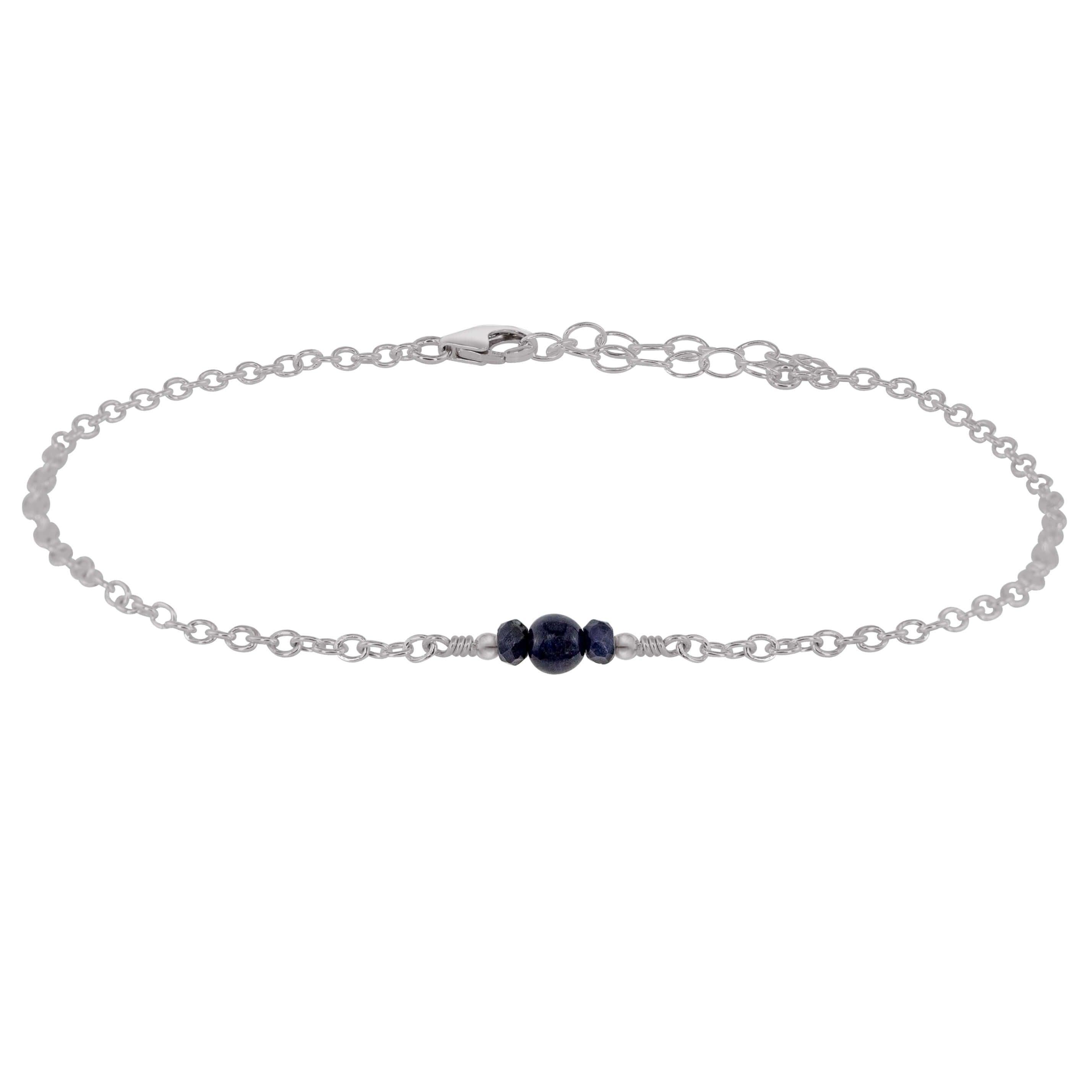 Dainty Sapphire Gemstone Anklet - Dainty Sapphire Gemstone Anklet - Stainless Steel - Luna Tide Handmade Crystal Jewellery