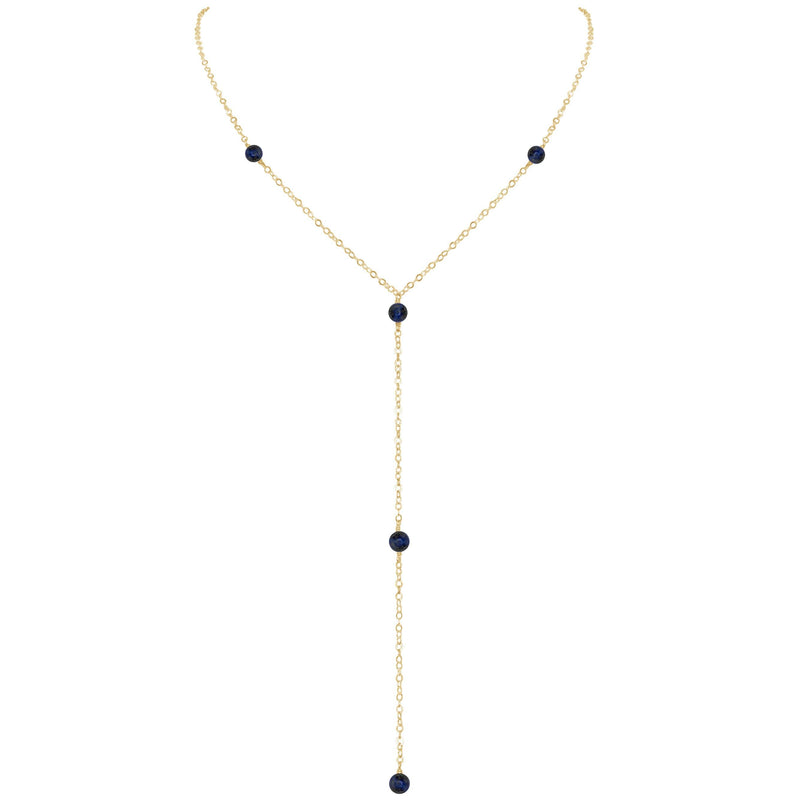 Dainty Y Necklace - Sapphire - 14K Gold Fill - Luna Tide Handmade Jewellery