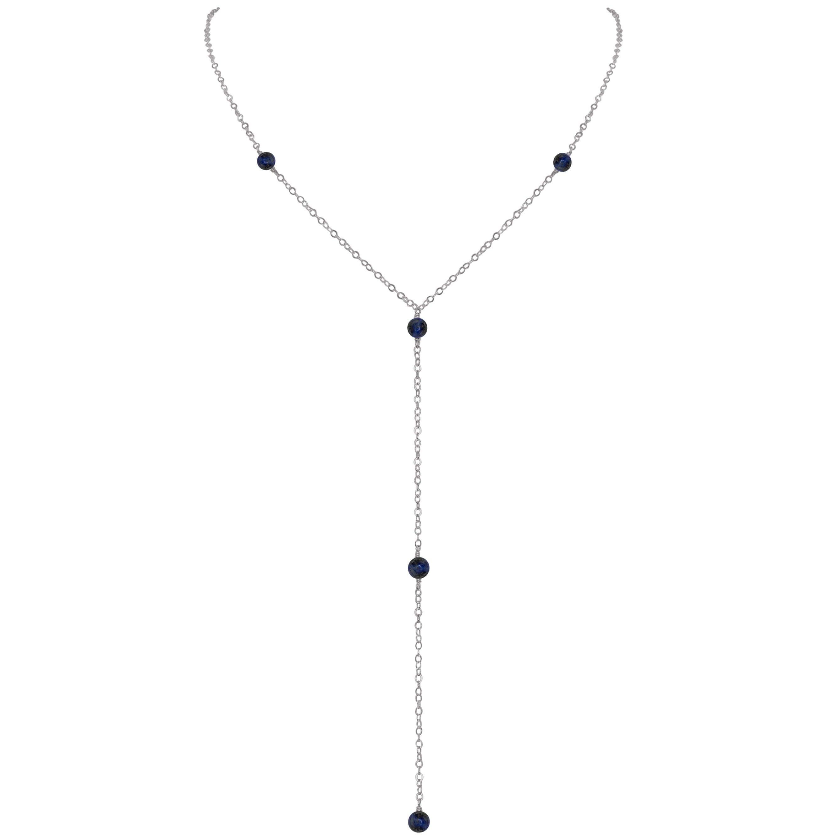 Dainty Sapphire Lariat Necklace - Dainty Sapphire Lariat Necklace - Stainless Steel - Luna Tide Handmade Crystal Jewellery