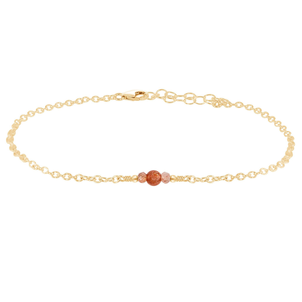 Dainty Sunstone Gemstone Anklet - Dainty Sunstone Gemstone Anklet - 14k Gold Fill - Luna Tide Handmade Crystal Jewellery