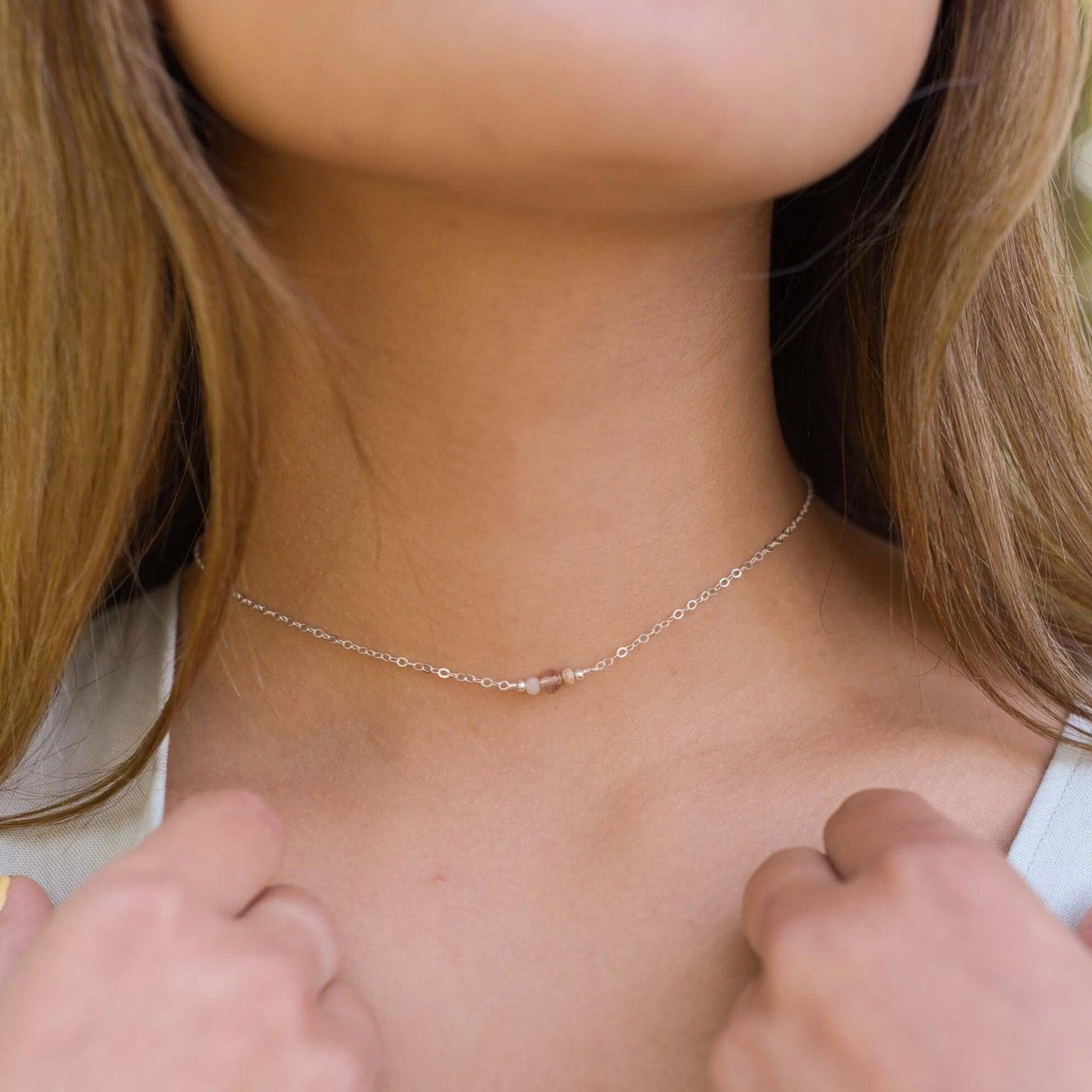 Dainty Sunstone Gemstone Choker Necklace - Dainty Sunstone Gemstone Choker Necklace - 14k Gold Fill - Luna Tide Handmade Crystal Jewellery