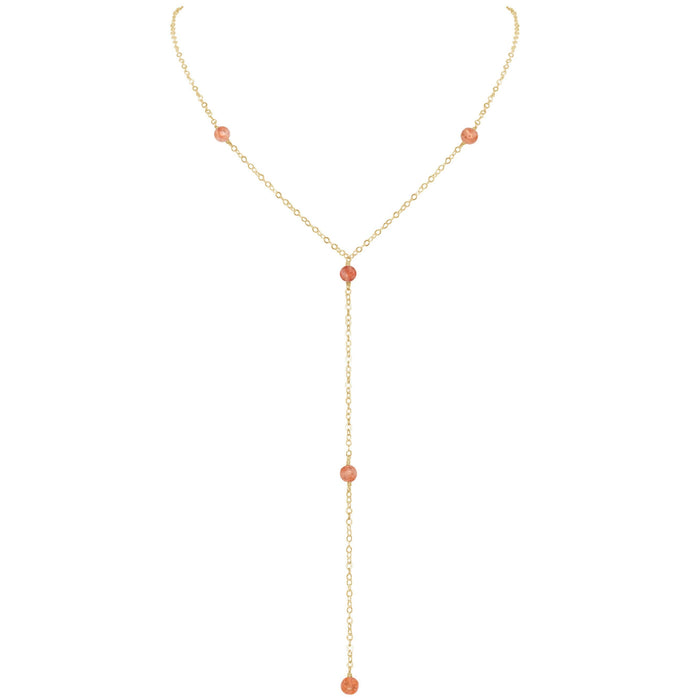Dainty Y Necklace - Sunstone - 14K Gold Fill - Luna Tide Handmade Jewellery