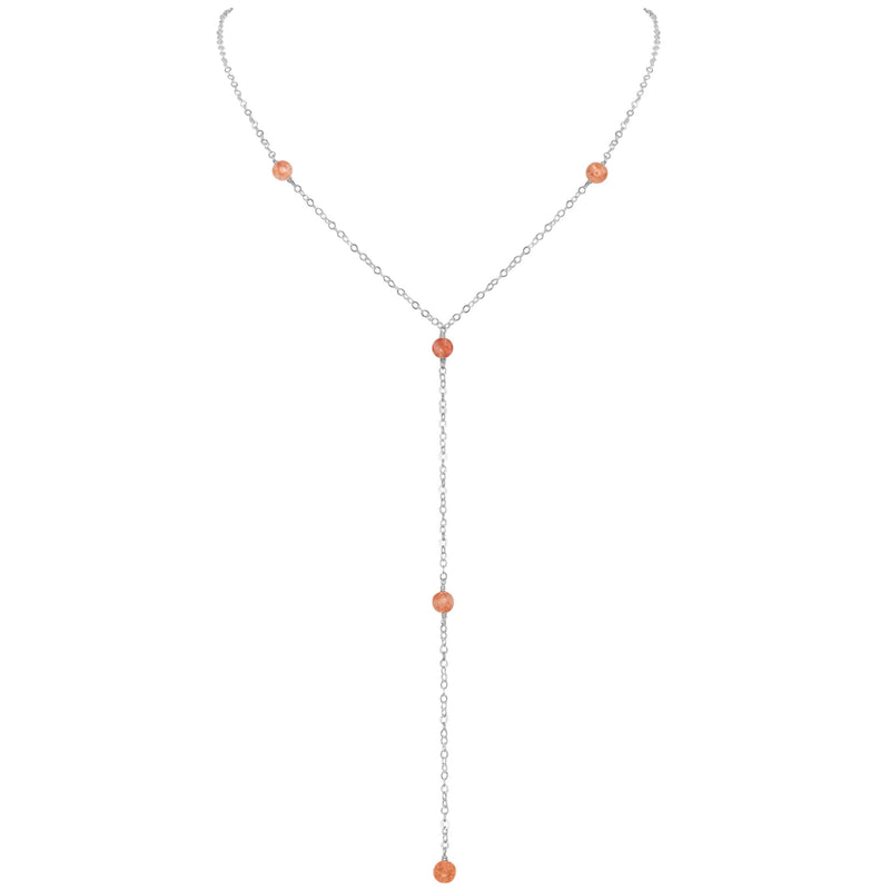 Dainty Y Necklace - Sunstone - Sterling Silver - Luna Tide Handmade Jewellery