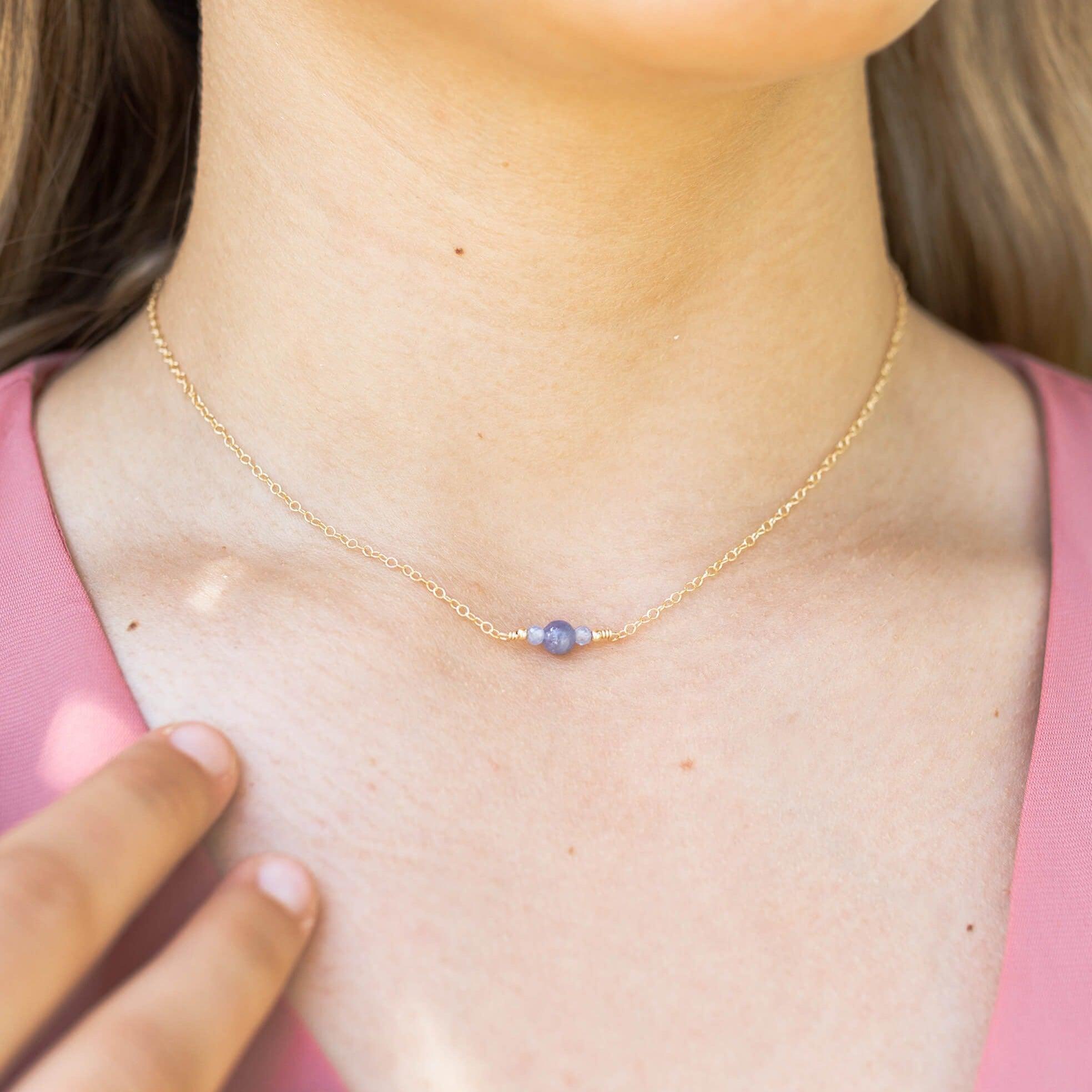 Dainty Tanzanite Gemstone Choker Necklace - Dainty Tanzanite Gemstone Choker Necklace - Sterling Silver - Luna Tide Handmade Crystal Jewellery