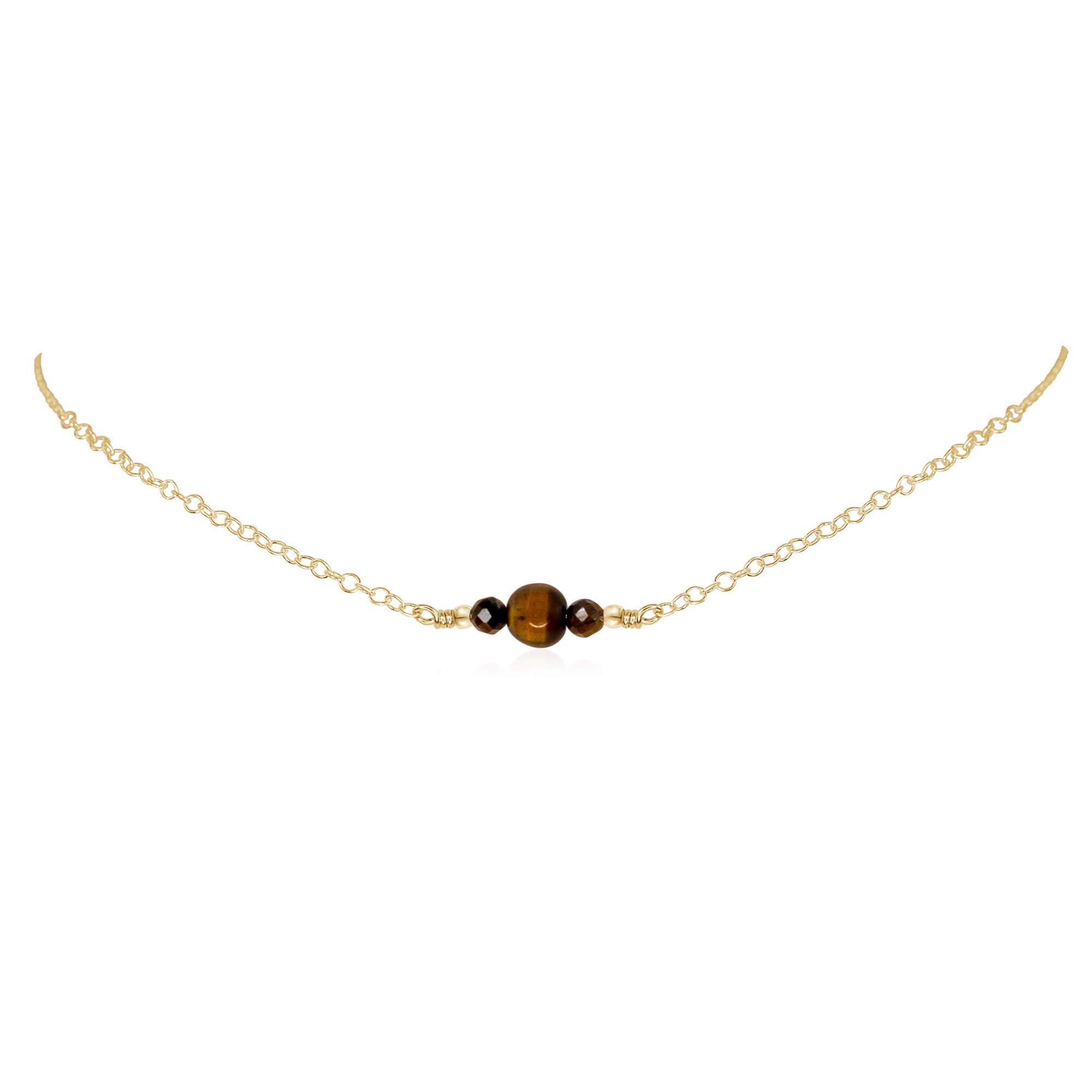 Dainty Tiger's Eye Gemstone Choker Necklace - Dainty Tiger's Eye Gemstone Choker Necklace - 14k Gold Fill - Luna Tide Handmade Crystal Jewellery