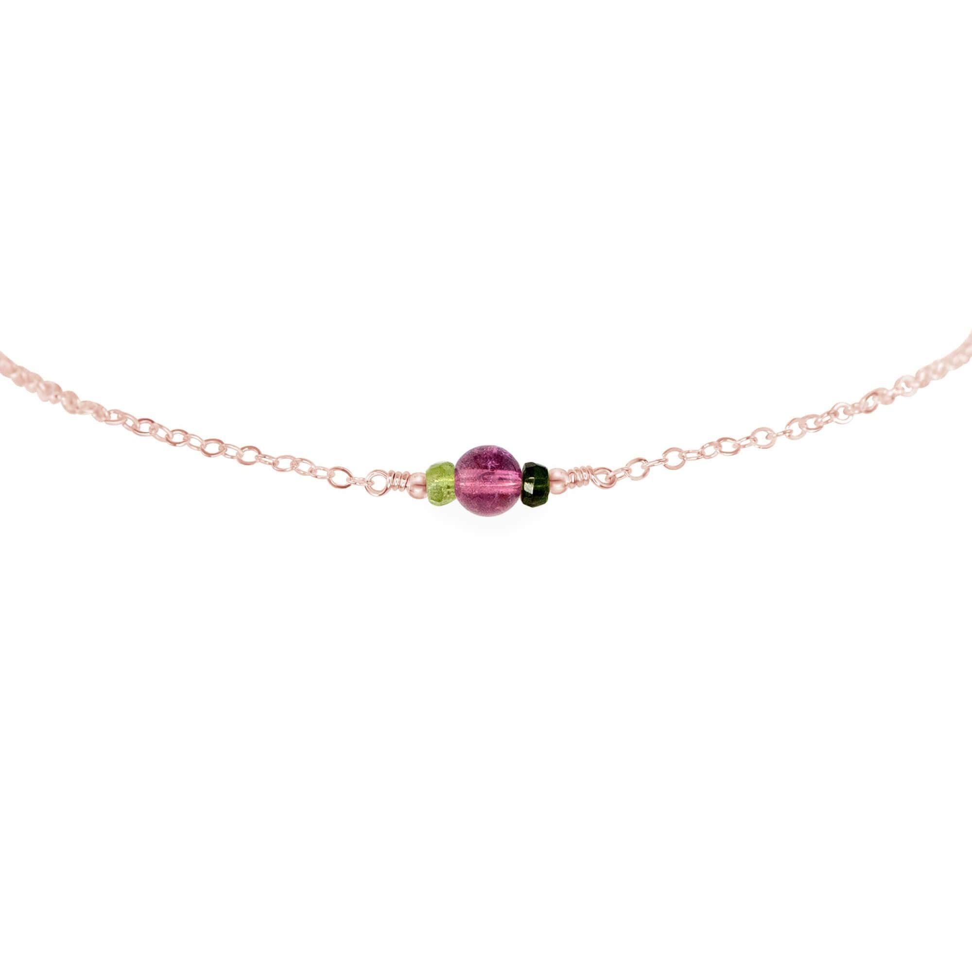 Dainty Tourmaline Gemstone Choker Necklace - Dainty Tourmaline Gemstone Choker Necklace - 14k Rose Gold Fill - Luna Tide Handmade Crystal Jewellery