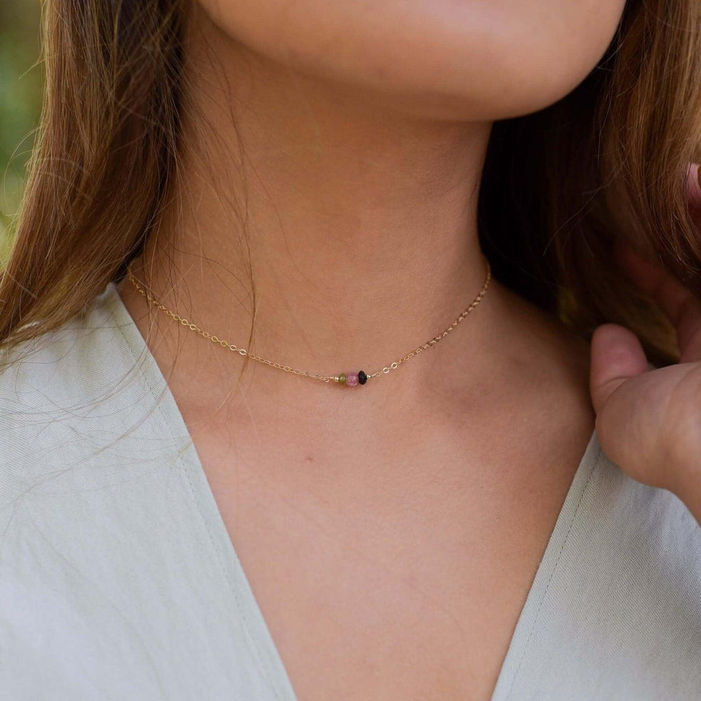 Dainty Tourmaline Gemstone Choker Necklace - Dainty Tourmaline Gemstone Choker Necklace - Sterling Silver - Luna Tide Handmade Crystal Jewellery