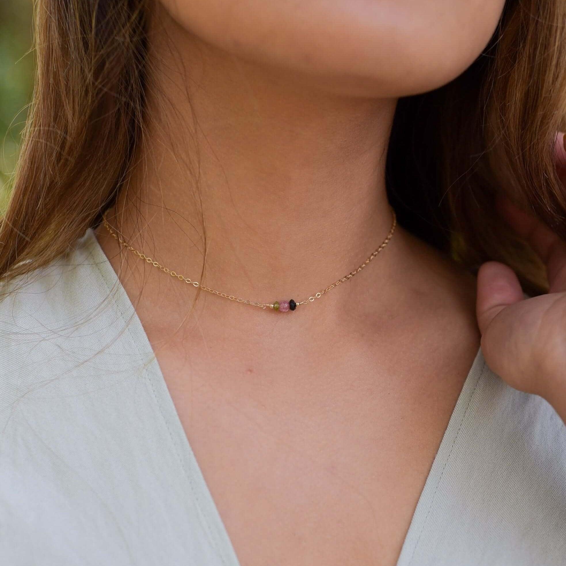 Dainty Tourmaline Gemstone Choker Necklace - Dainty Tourmaline Gemstone Choker Necklace - Sterling Silver - Luna Tide Handmade Crystal Jewellery