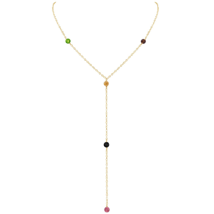 Dainty Y Necklace - Tourmaline - 14K Gold Fill - Luna Tide Handmade Jewellery