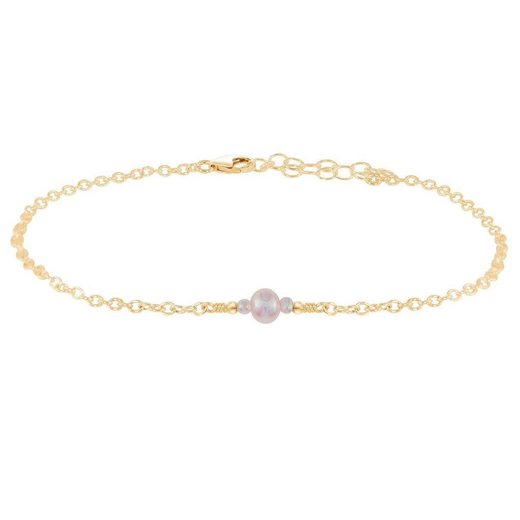 Dainty White Freshwater Pearl Gemstone Anklet - Dainty White Freshwater Pearl Gemstone Anklet - 14k Gold Fill - Luna Tide Handmade Crystal Jewellery