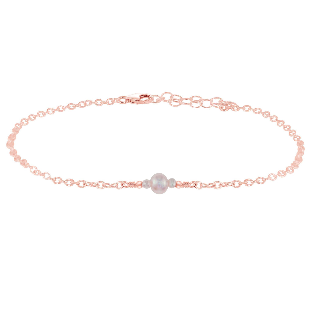 Dainty White Freshwater Pearl Gemstone Anklet - Dainty White Freshwater Pearl Gemstone Anklet - 14k Rose Gold Fill - Luna Tide Handmade Crystal Jewellery