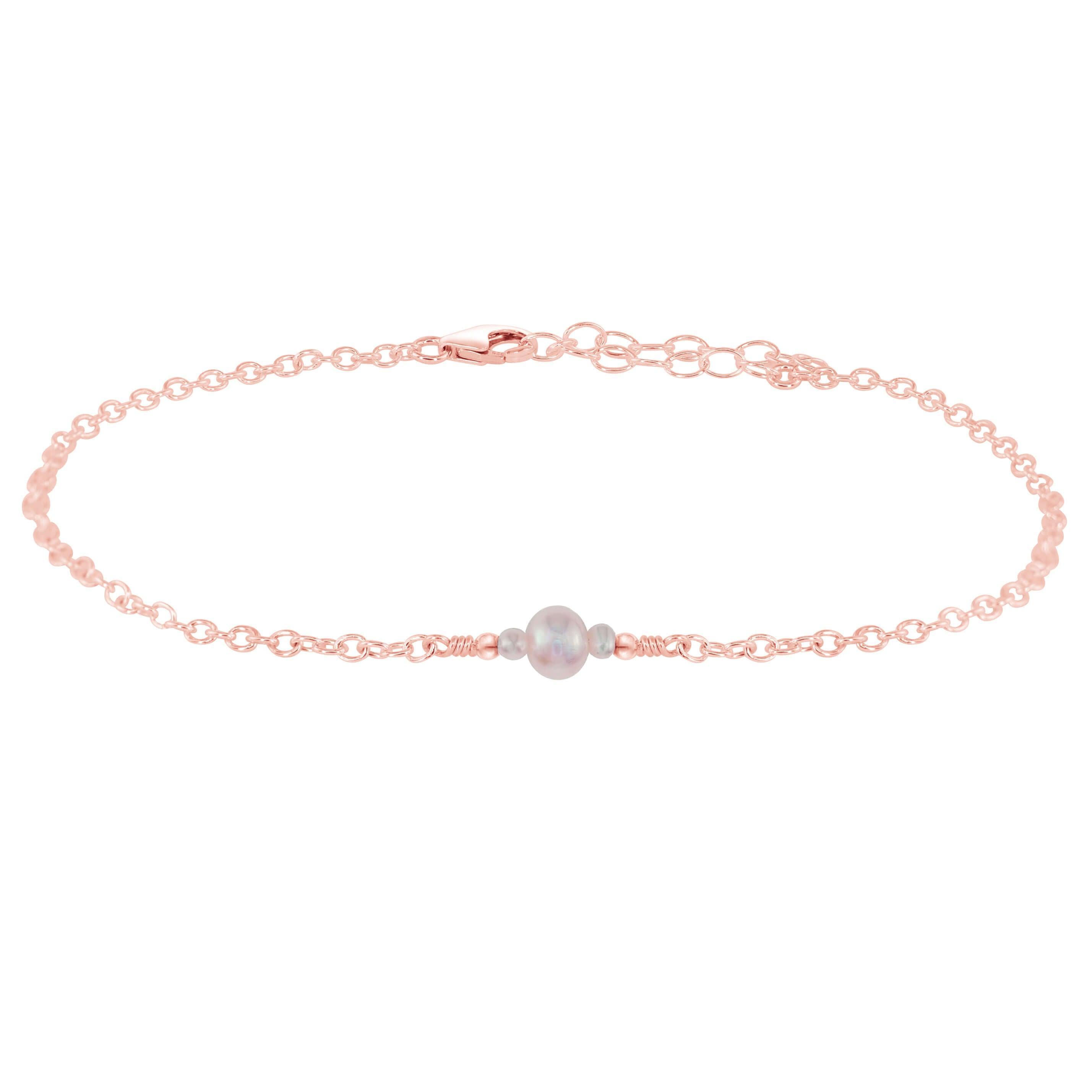 Dainty White Freshwater Pearl Gemstone Anklet - Dainty White Freshwater Pearl Gemstone Anklet - 14k Rose Gold Fill - Luna Tide Handmade Crystal Jewellery