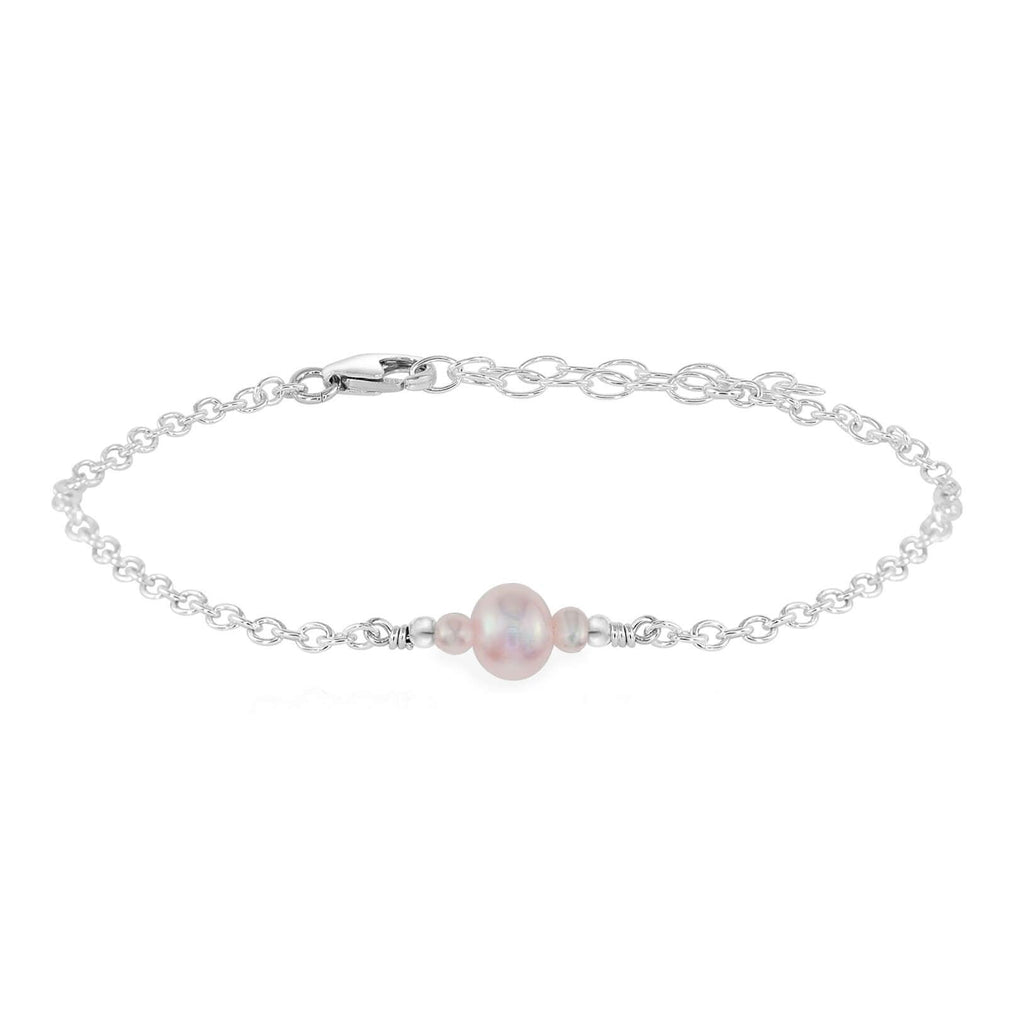 Dainty White Freshwater Pearl Gemstone Bracelet - Dainty White Freshwater Pearl Gemstone Bracelet - Sterling Silver - Luna Tide Handmade Crystal Jewellery