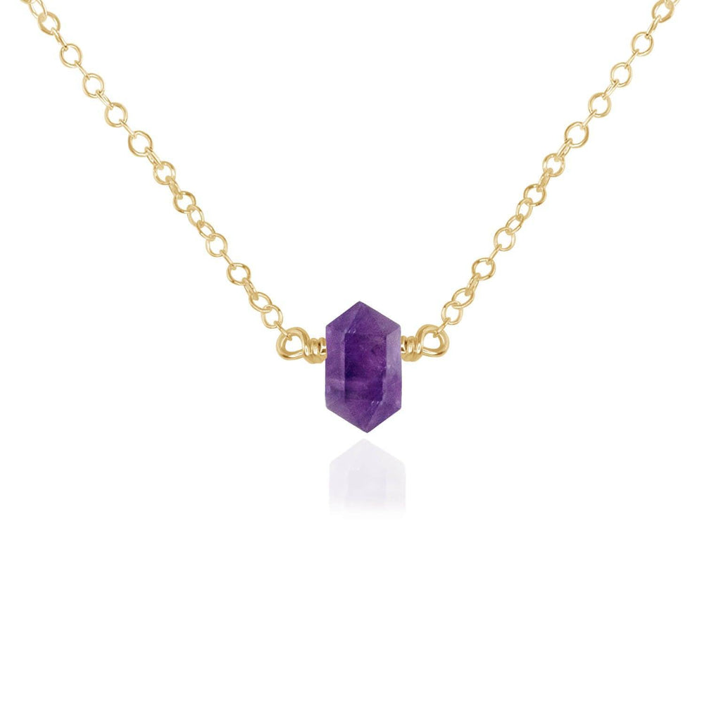 Double Terminated Amethyst Mini Crystal Point Necklace - Double Terminated Amethyst Mini Crystal Point Necklace - 14k Gold Fill - Luna Tide Handmade Crystal Jewellery