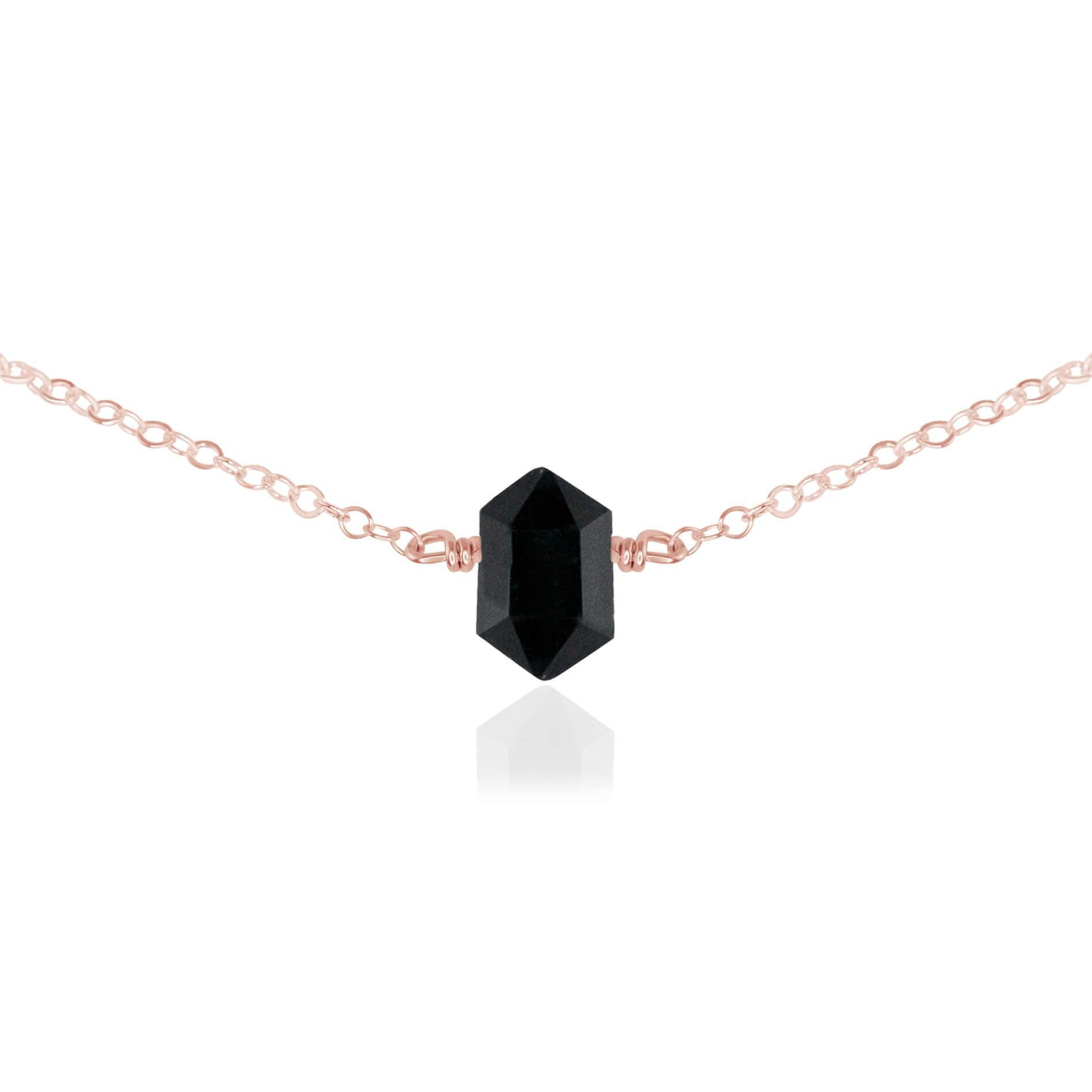 Double Terminated Black Tourmaline Mini Crystal Point Choker Necklace - Double Terminated Black Tourmaline Mini Crystal Point Choker Necklace - 14k Rose Gold Fill - Luna Tide Handmade Crystal Jewellery