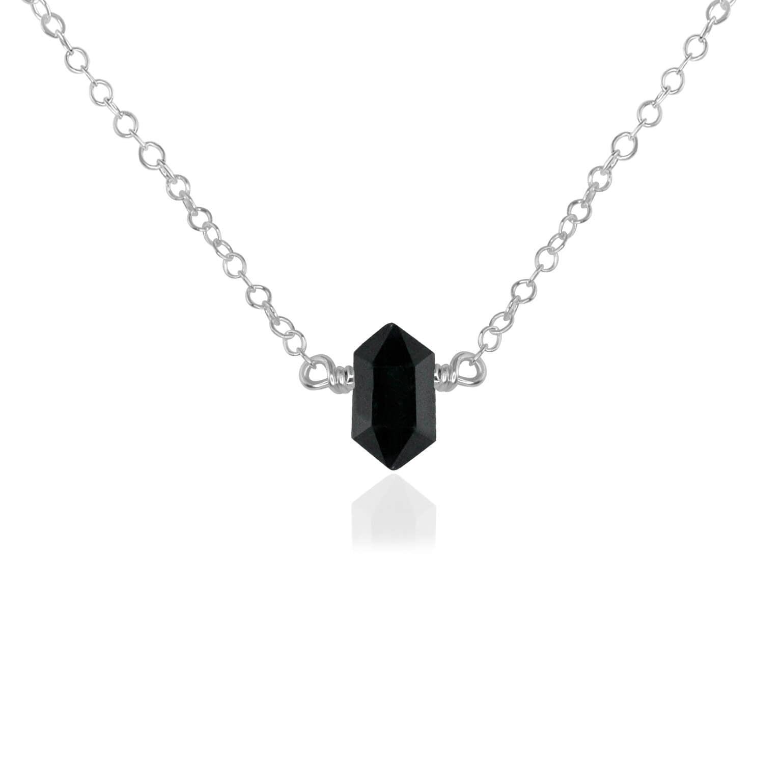 Double Terminated Black Tourmaline Mini Crystal Point Necklace - Double Terminated Black Tourmaline Mini Crystal Point Necklace - Sterling Silver - Luna Tide Handmade Crystal Jewellery