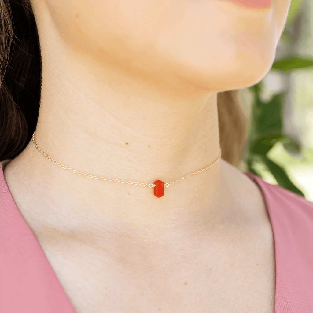 Double Terminated Carnelian Mini Crystal Point Choker Necklace - Double Terminated Carnelian Mini Crystal Point Choker Necklace - 14k Gold Fill - Luna Tide Handmade Crystal Jewellery
