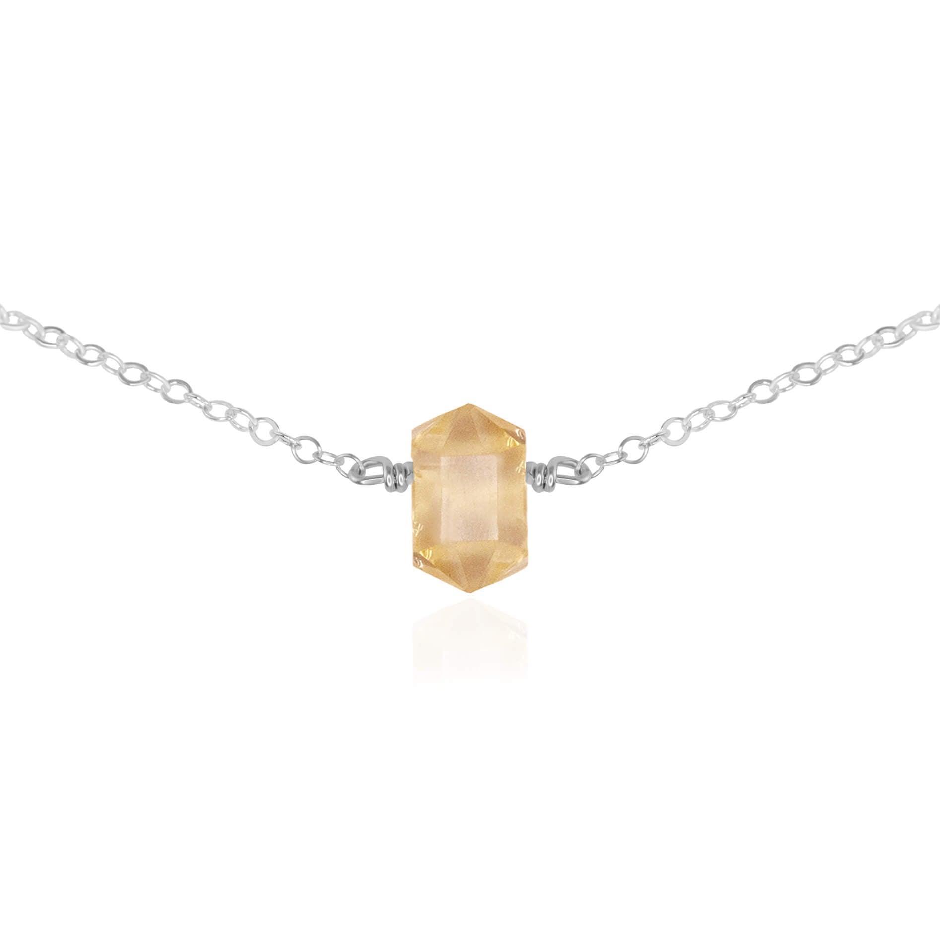 Double Terminated Citrine Mini Crystal Point Choker Necklace - Double Terminated Citrine Mini Crystal Point Choker Necklace - Sterling Silver - Luna Tide Handmade Crystal Jewellery