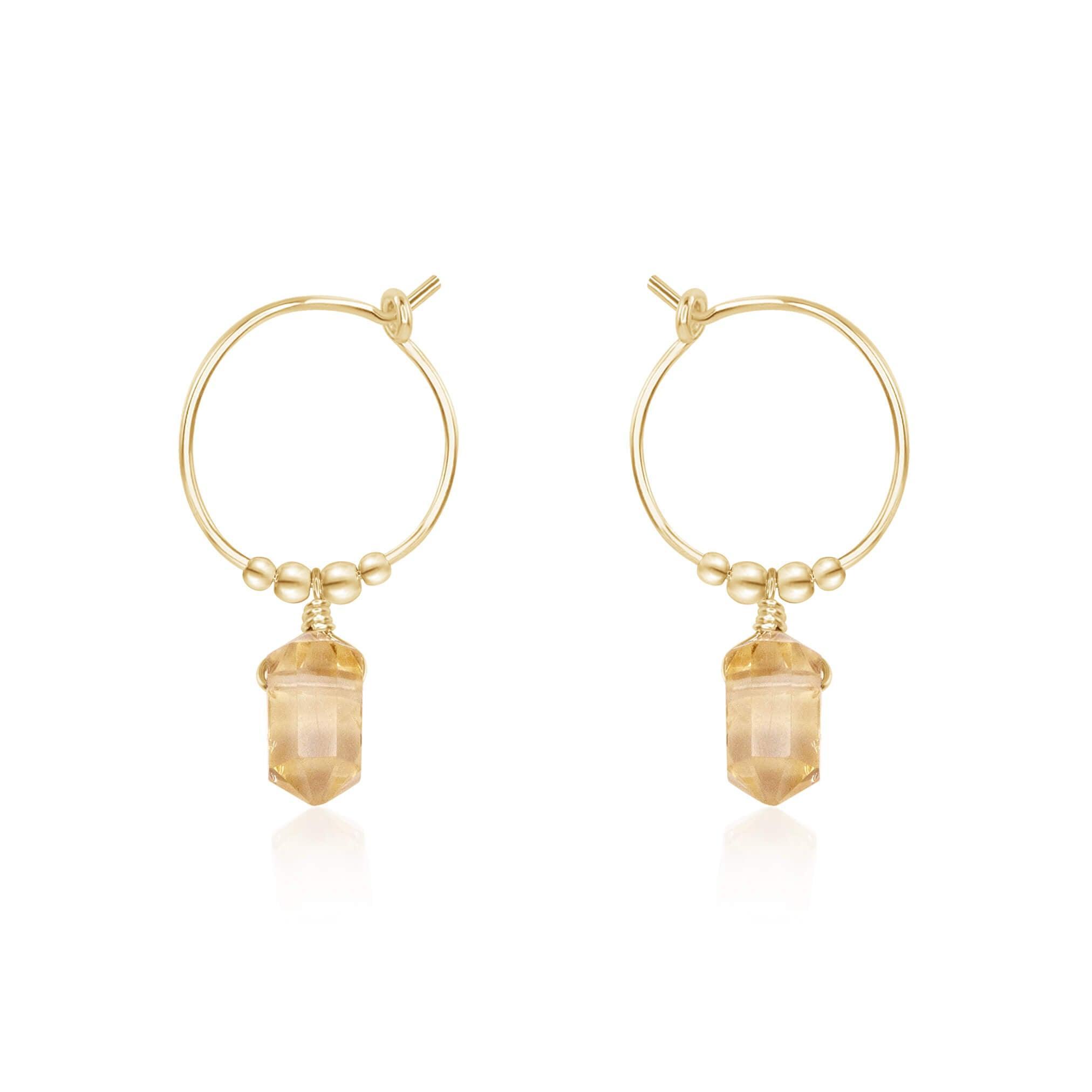 Double Terminated Citrine Mini Crystal Point Dangle Hoop Earrings - Double Terminated Citrine Mini Crystal Point Dangle Hoop Earrings - 14k Gold Fill - Luna Tide Handmade Crystal Jewellery