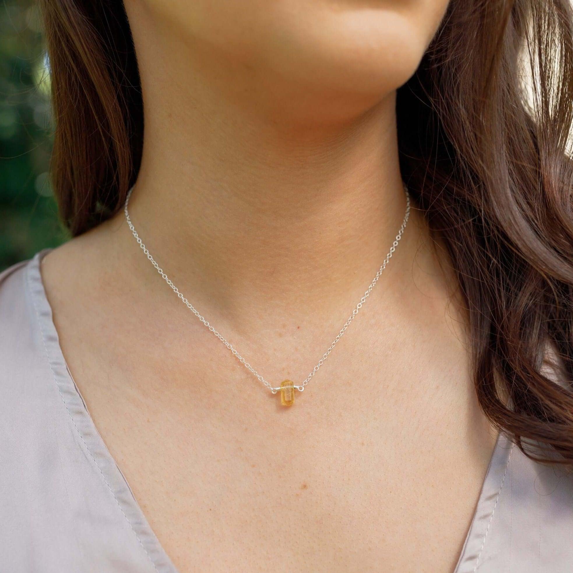 Double Terminated Citrine Mini Crystal Point Necklace - Double Terminated Citrine Mini Crystal Point Necklace - Sterling Silver - Luna Tide Handmade Crystal Jewellery